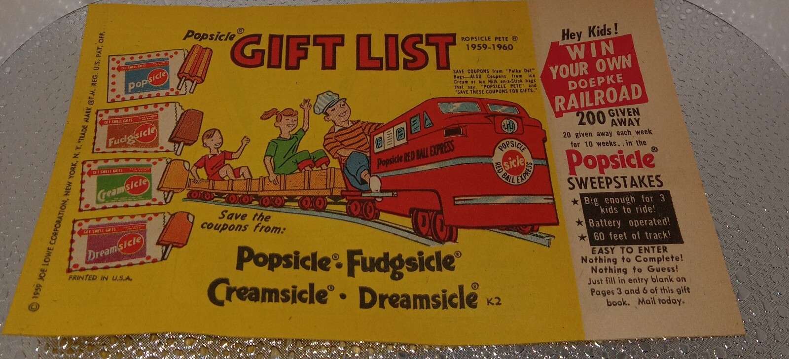 Vintage 1959 60 Dealer POPSICLE GIFT LIST AD CATALOG Booklet Train Pete
