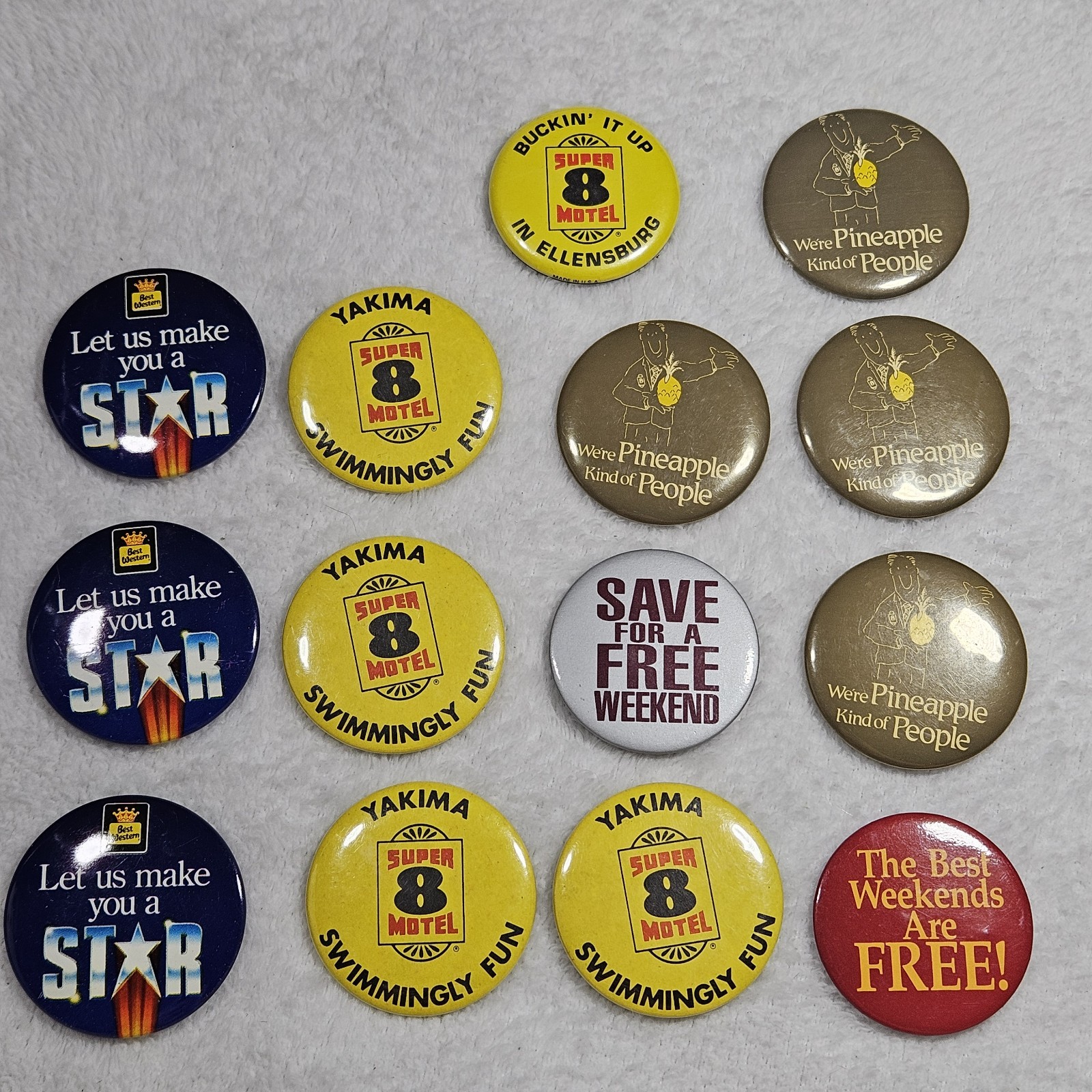 Vintage Hotel Motel Pinback Button Lot 14 Super 8 Yakima Ellensburg Best Western