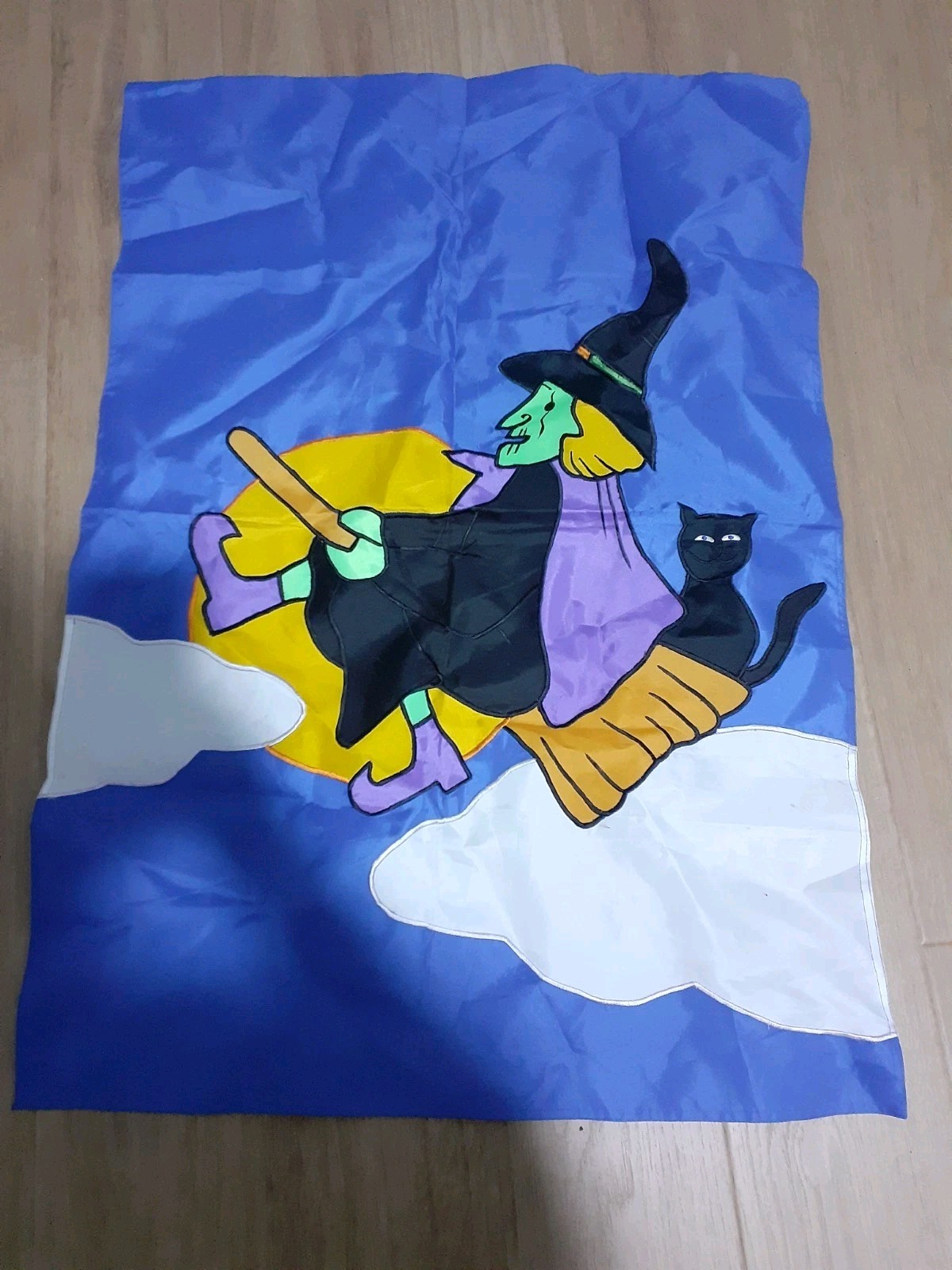 Halloween House Flag Witch Black Cat Broom Large 90s Yard Decor 1994 Vintage Halloween House Flag Witch Black Cat Broom Large 90s Yard Decor 1994 Vintage
