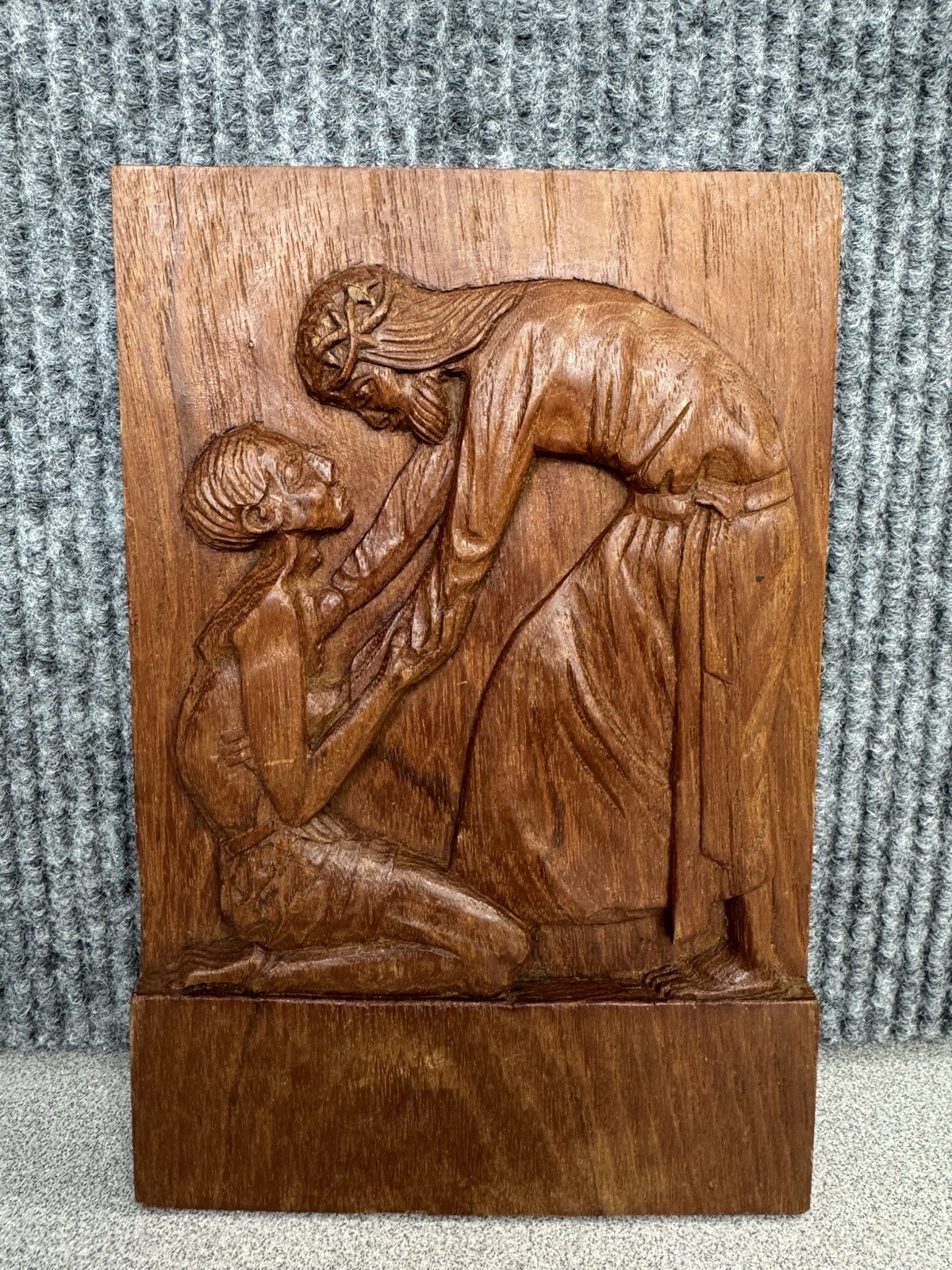 Vintage Hand Carved Wood Jesus Healing Leper Relief Wall Plaque Vintage Hand Carved Wood Jesus Healing Leper Relief Wall Plaque
