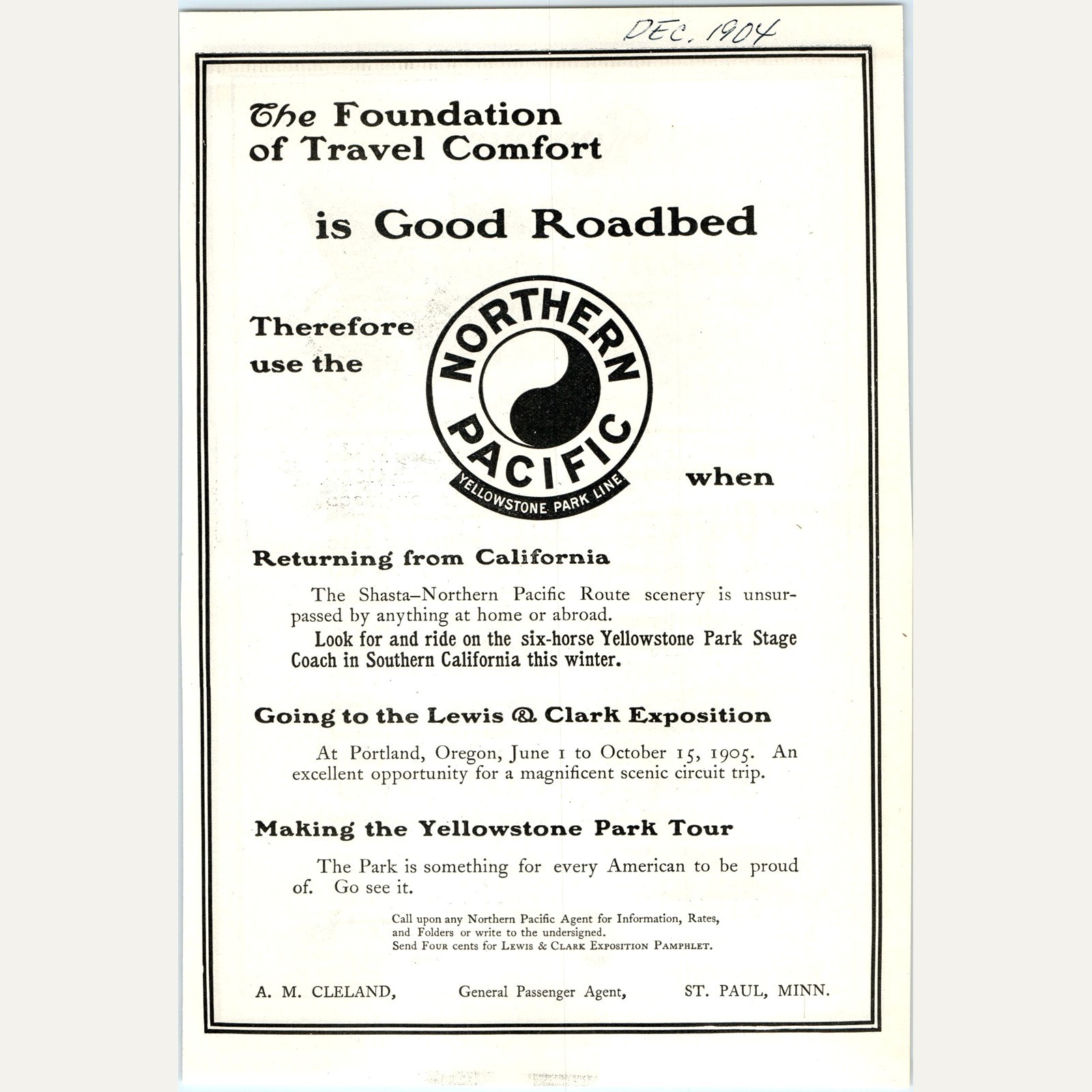 Dec 1904 Northern Pacific Railway Print Ad Yellowstone Park Lewis & Clark Expo Dec 1904 Northern Pacific Railway Print Ad Yellowstone Park Lewis & Clark Expo