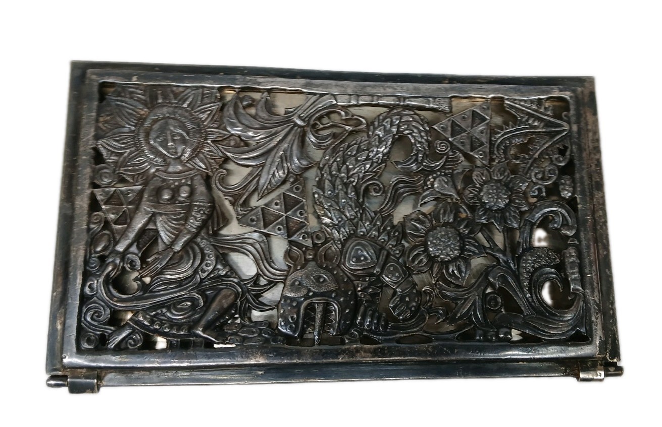 Vintage Codan Taxco Mexico Pierced Silver Alloy Desk Portfolio Panel 777g