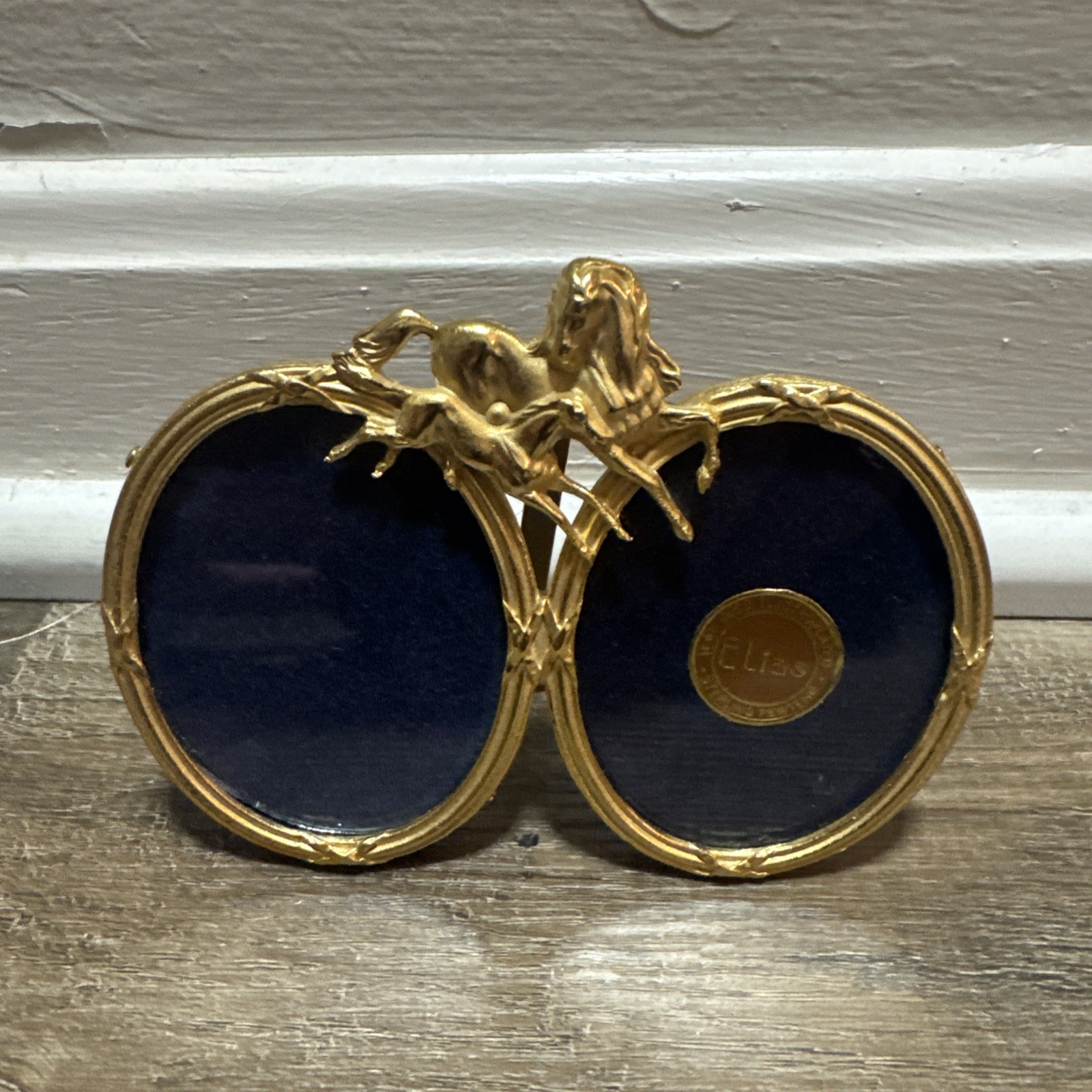 Vtg 1991 Elias 1104 Double Oval Picture Frame 18k Gold Plated Pewter Horse USA Vtg 1991 Elias 1104 Double Oval Picture Frame 18k Gold Plated Pewter Horse USA