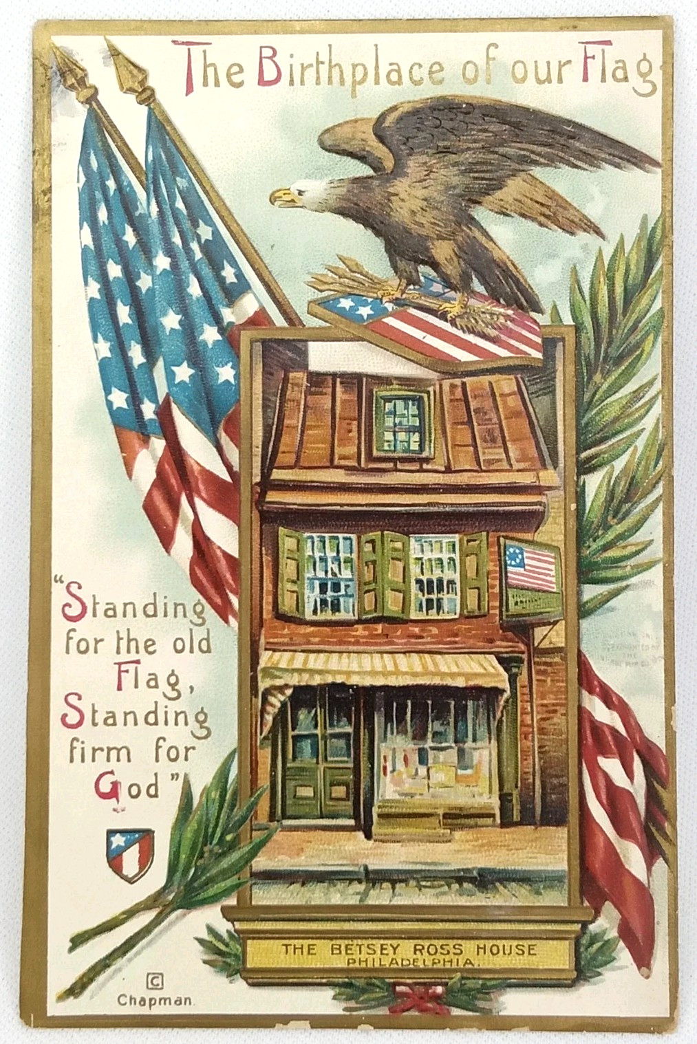 Antique 1910s Patriotic Flag Day Postcard Carlton Chapman Unposted Antique 1910s Patriotic Flag Day Postcard Carlton Chapman Unposted