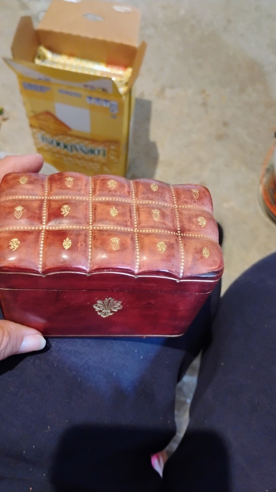 Vintage 1960s Italian Calf Leather Dual Playing Card Box Gold Florentine Italy
