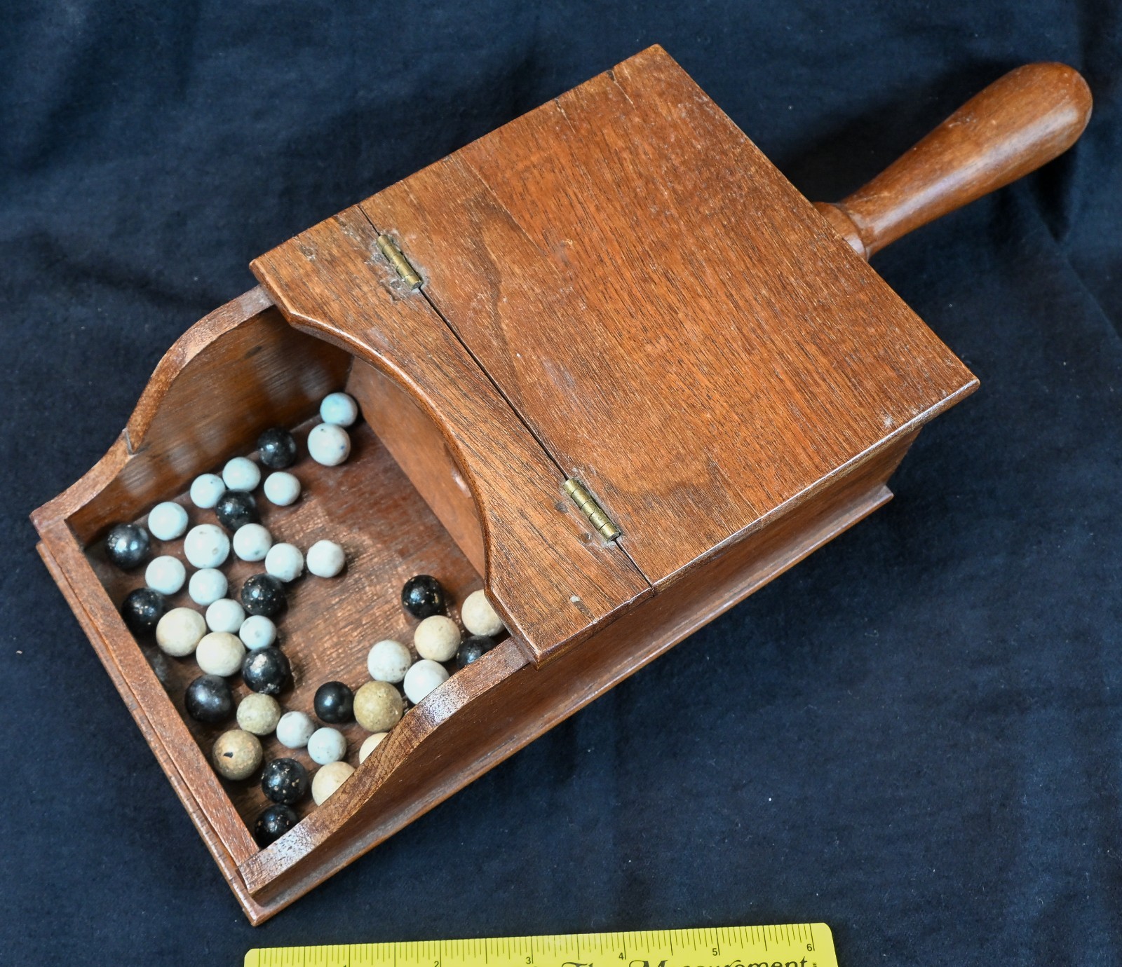 Vintage Voting Ballot Box, Fraternal, 42 White China and Clay Marbles, S1678 Vintage Voting Ballot Box, Fraternal, 42 White China and Clay Marbles, S1678