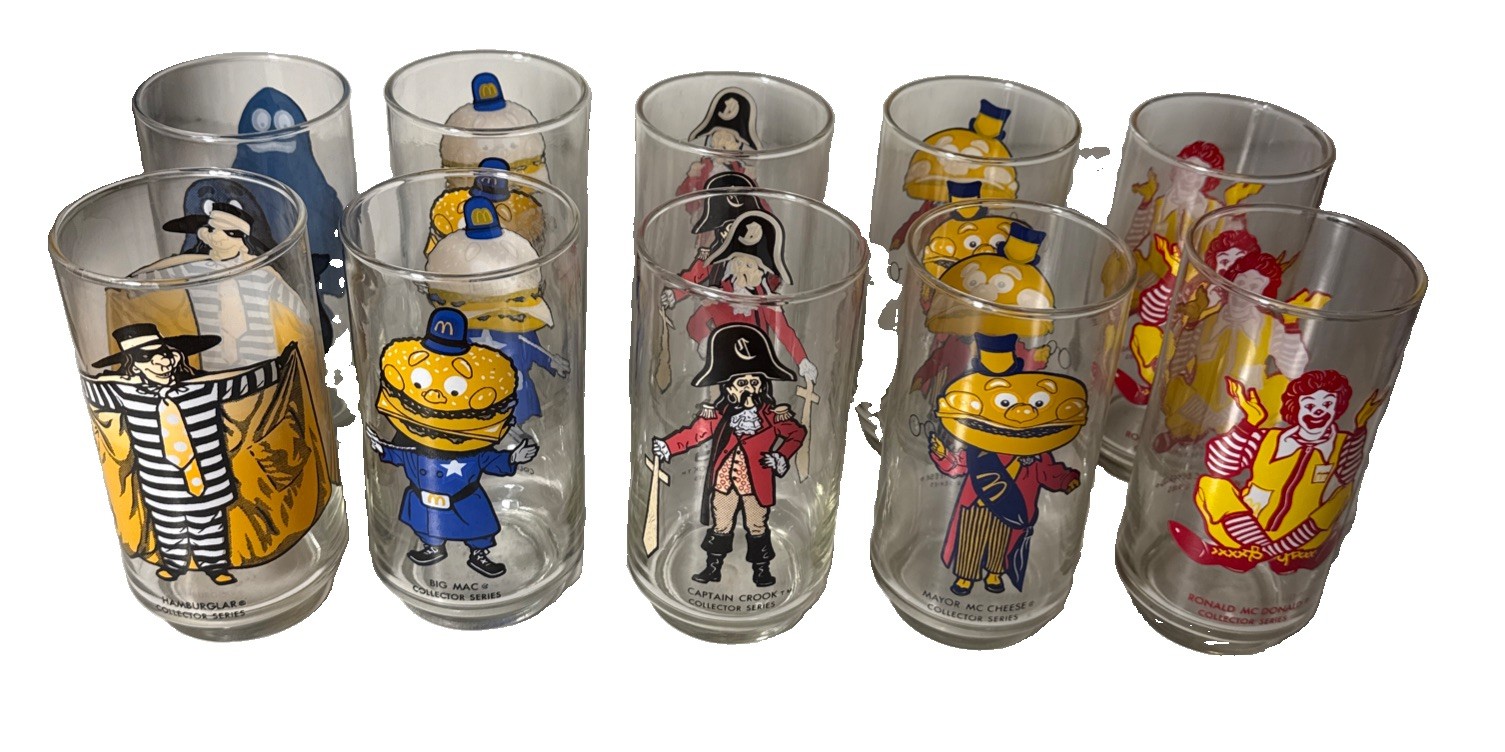 McDonalds 1977 Collector Series Glasses Complete Set 10 VTG Rare Blue Grimace