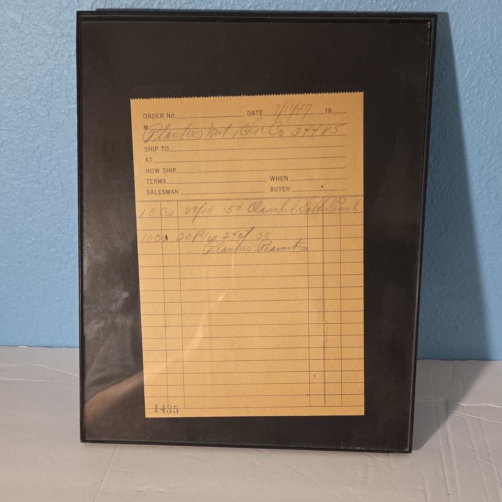 1947 Planters Nut Co Framed Order Form Invoice Sheet Receipt (7/14/47 No. 1435) 1947 Planters Nut Co Framed Order Form Invoice Sheet Receipt (7/14/47 No. 1435)