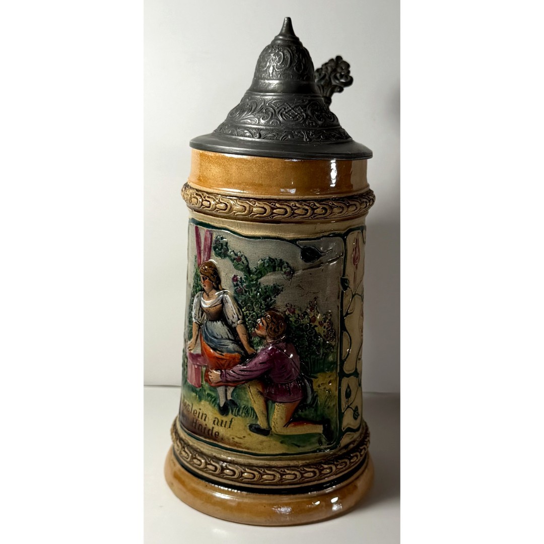 Vintage German Ceramic Stein Roslein auf der Haide Pewter Lid Goethe 1771 Poem Vintage German Ceramic Stein Roslein auf der Haide Pewter Lid Goethe 1771 Poem