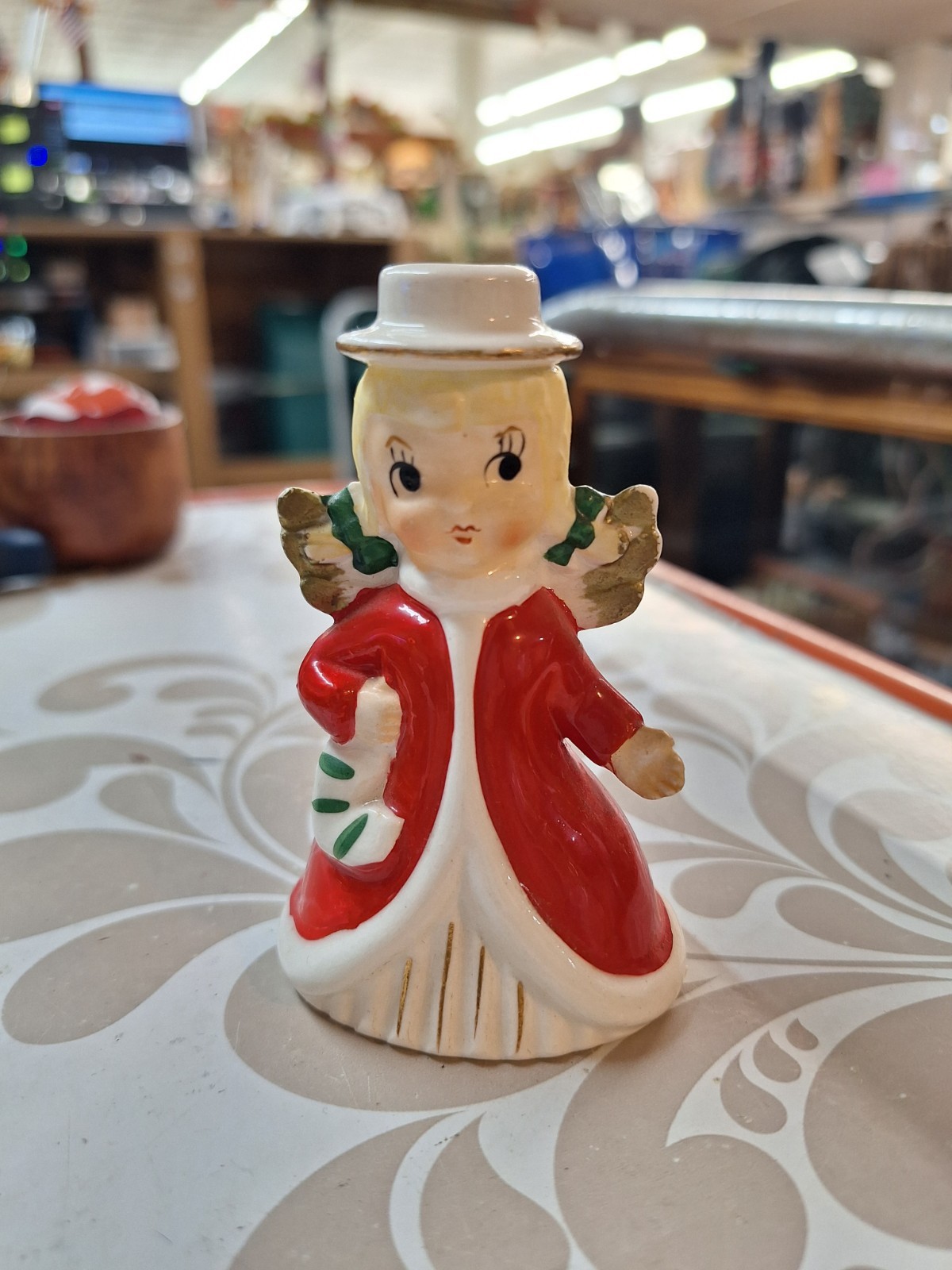  Vintage NAPCO Red Christmas Ceramic Angel Candle Holder Bell Japan 1950s