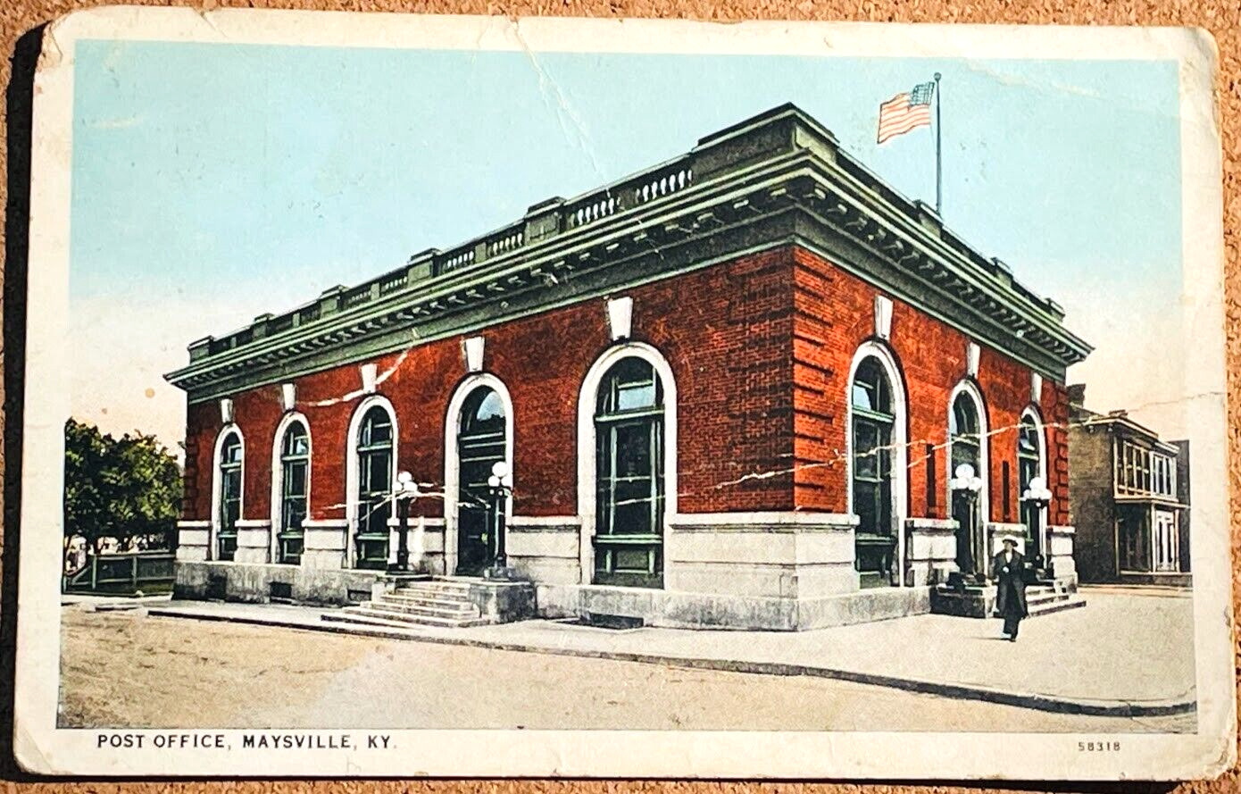 MAYSVILLE KENTUCKY 1929 Postmarked Linen Postcard POST OFFICE BUILDING Mason KY