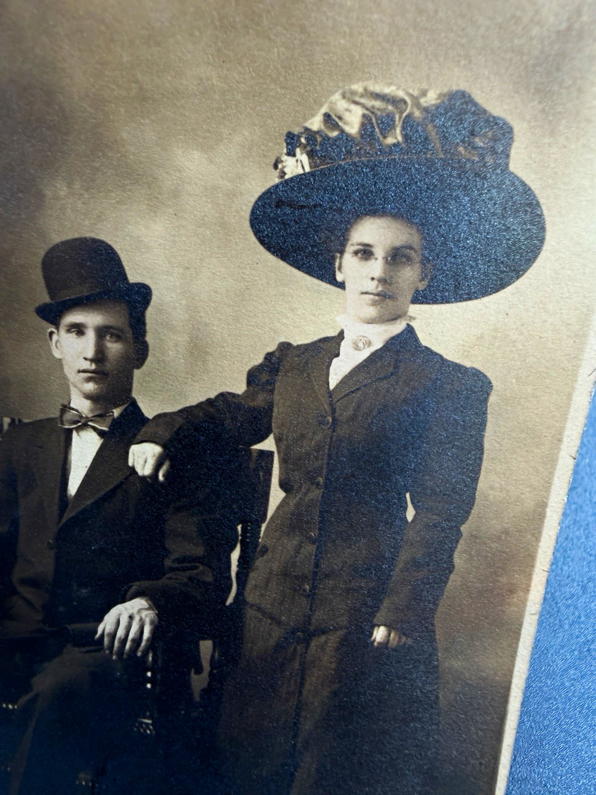 Antique 1910s RPPC Real Photo Postcard Edwardian Couple Fashion Merry Widow Hat