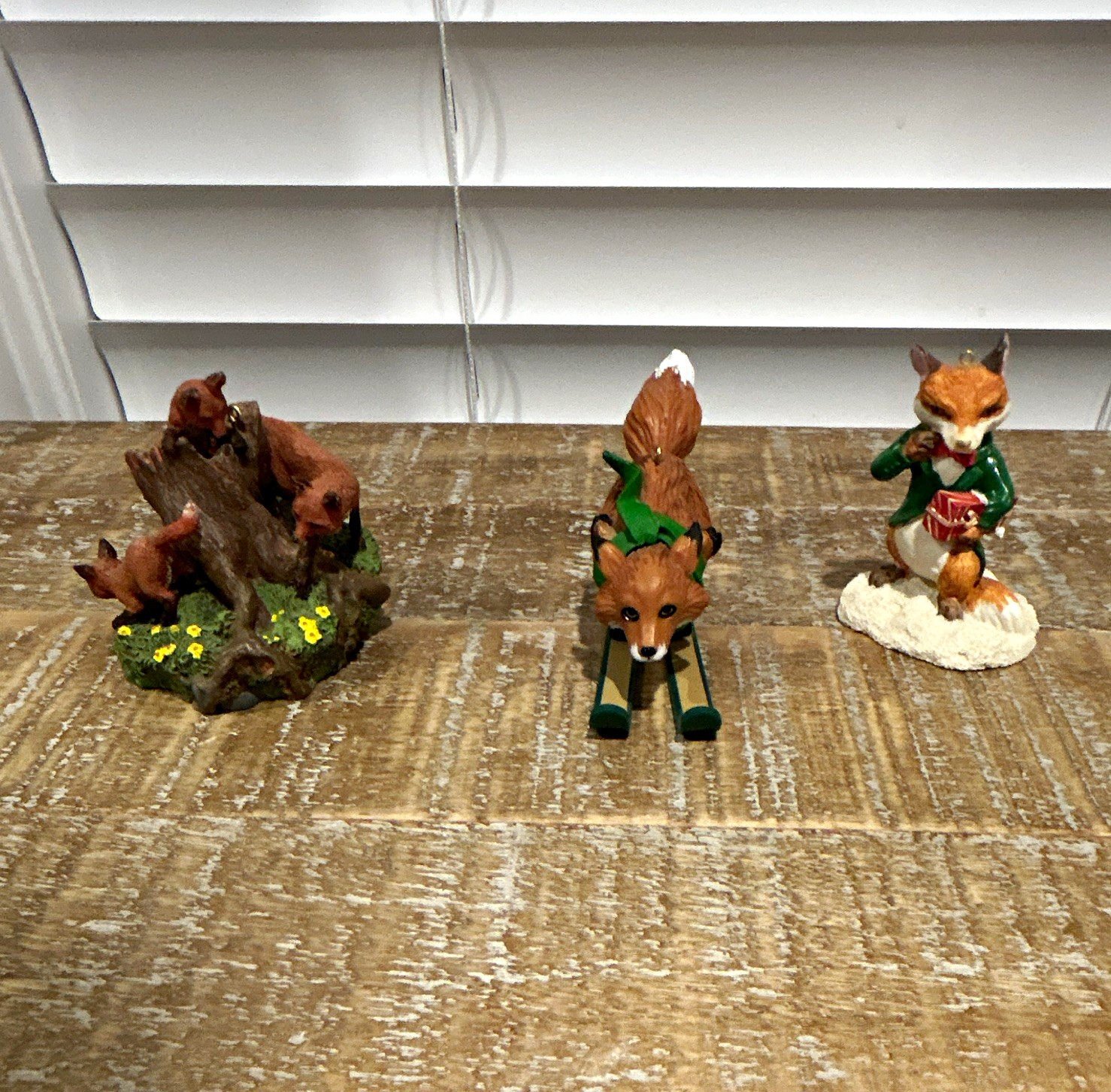 Vintage Hallmark Fox Christmas Figurines Ornaments Set of 3 