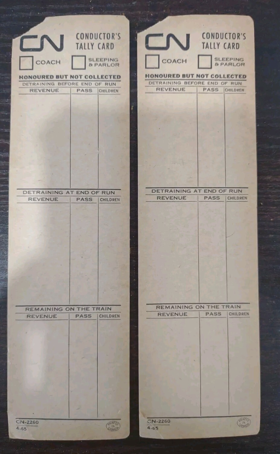 CN CONDUCTORS TALLY CARD TRAIN RAILROAD LOT OF 2 ( 1965) CANADIAN NATIONAL CN CONDUCTORS TALLY CARD TRAIN RAILROAD LOT OF 2 ( 1965) CANADIAN NATIONAL