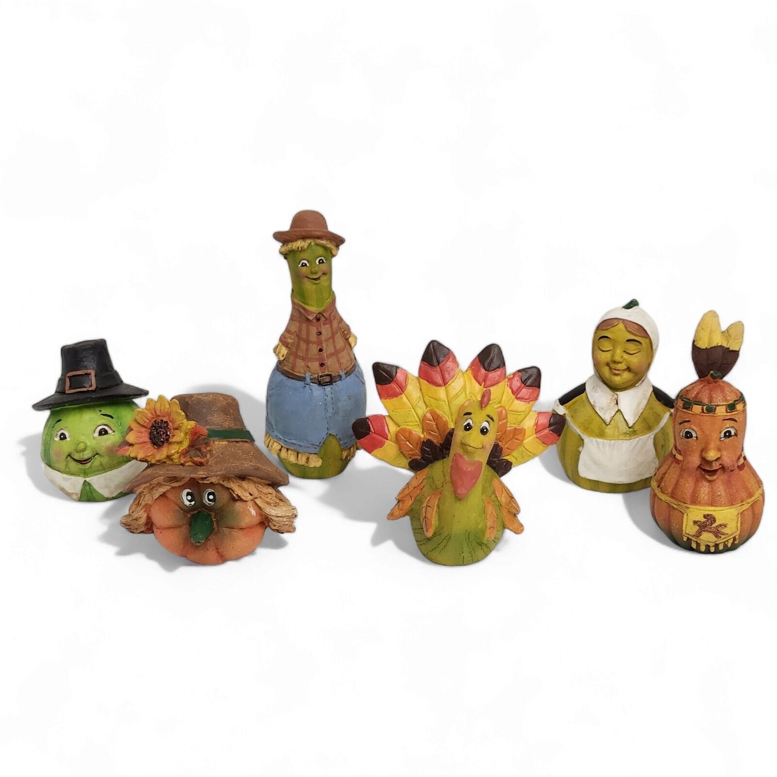 Thanksgiving 6 piece Figurine Set of Vegetables Fun Face Rare Collection
