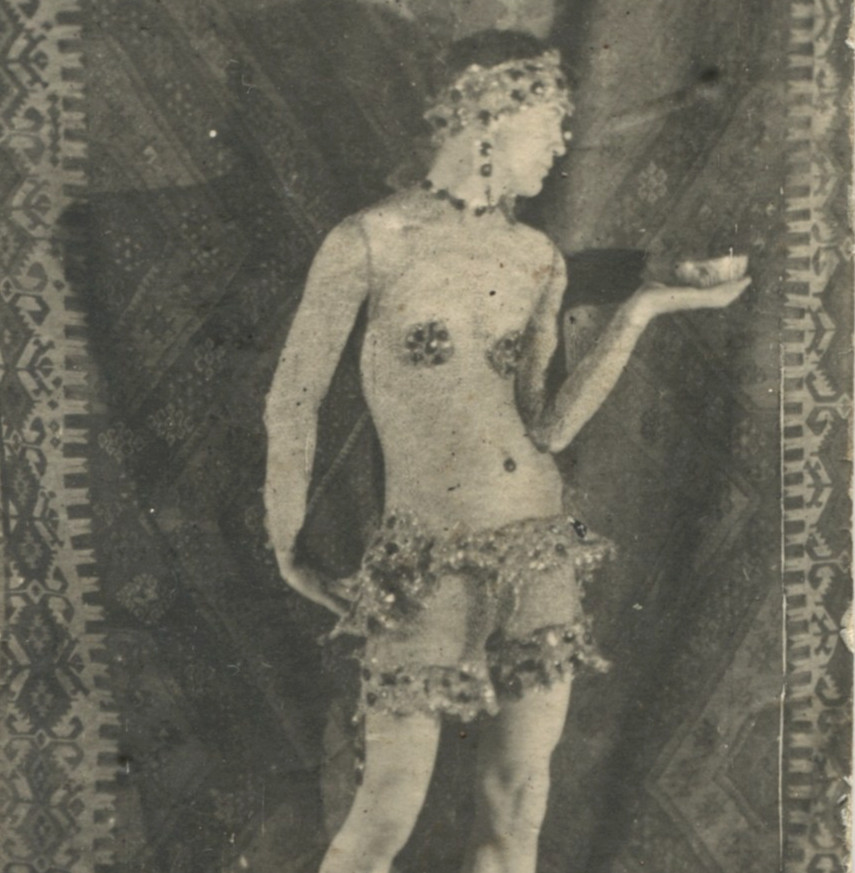Vintage Photo Male Crossdresser Exotic Oriental Dancer Drag Oil Lamp Art Deco