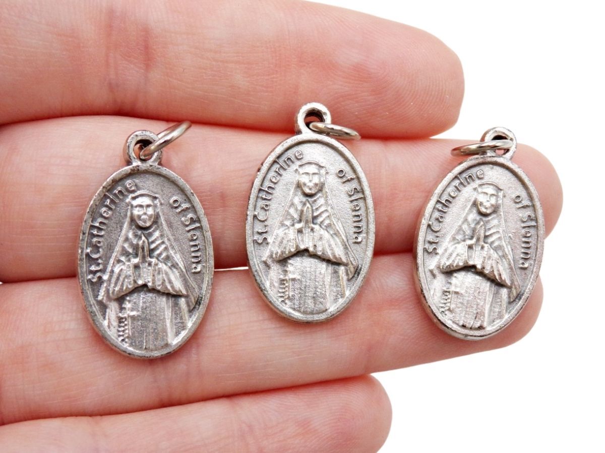 St Catharine of Sienna Lot of 3 Two Side Pendant Medals for Rosaries or Jewelry