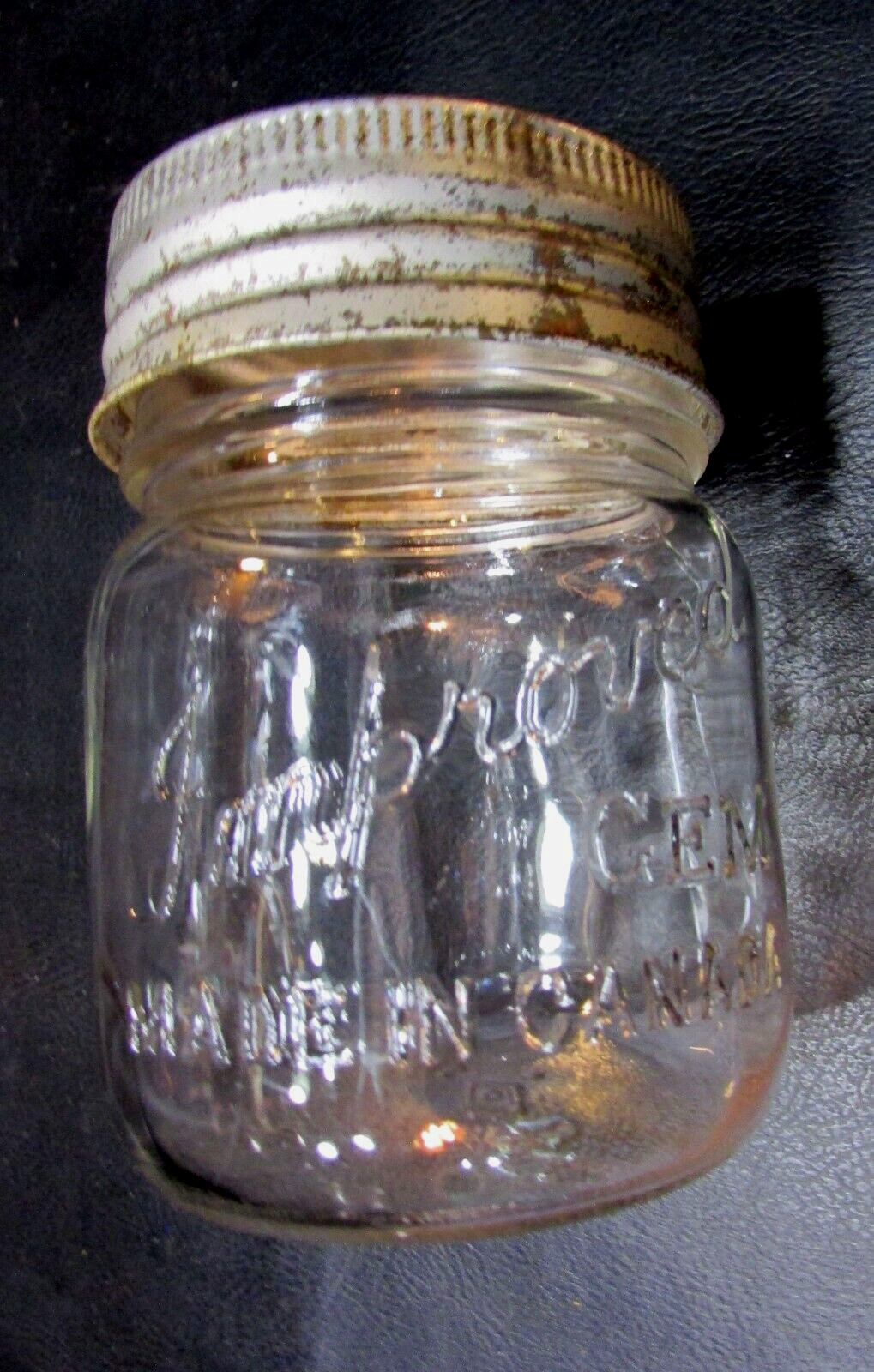 Primitive Old 1950\'s Improved Gem Canada Clear Glass Vintage 1 Pint Canning Jar Primitive Old 1950\'s Improved Gem Canada Clear Glass Vintage 1 Pint Canning Jar