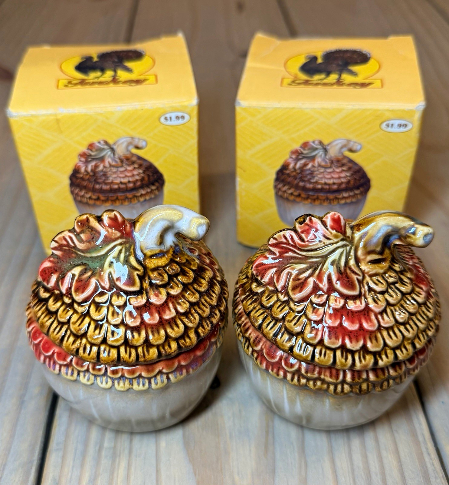 Vintage Glazed Ceramic Acorn Lidded Tea Light Holder Set of 2, Boxed, Small Vintage Glazed Ceramic Acorn Lidded Tea Light Holder Set of 2, Boxed, Small