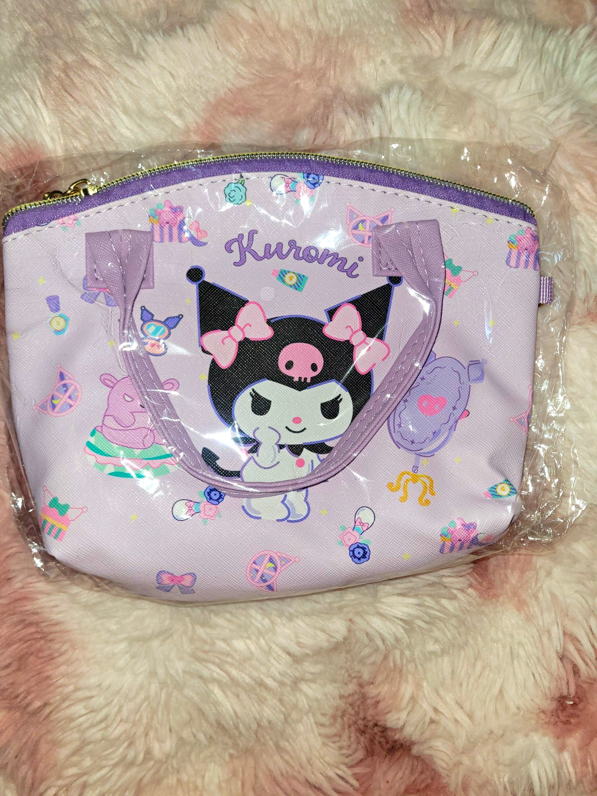 Kuromi Purple/Pink Polyester Mini Purse, Adjustable Strap,