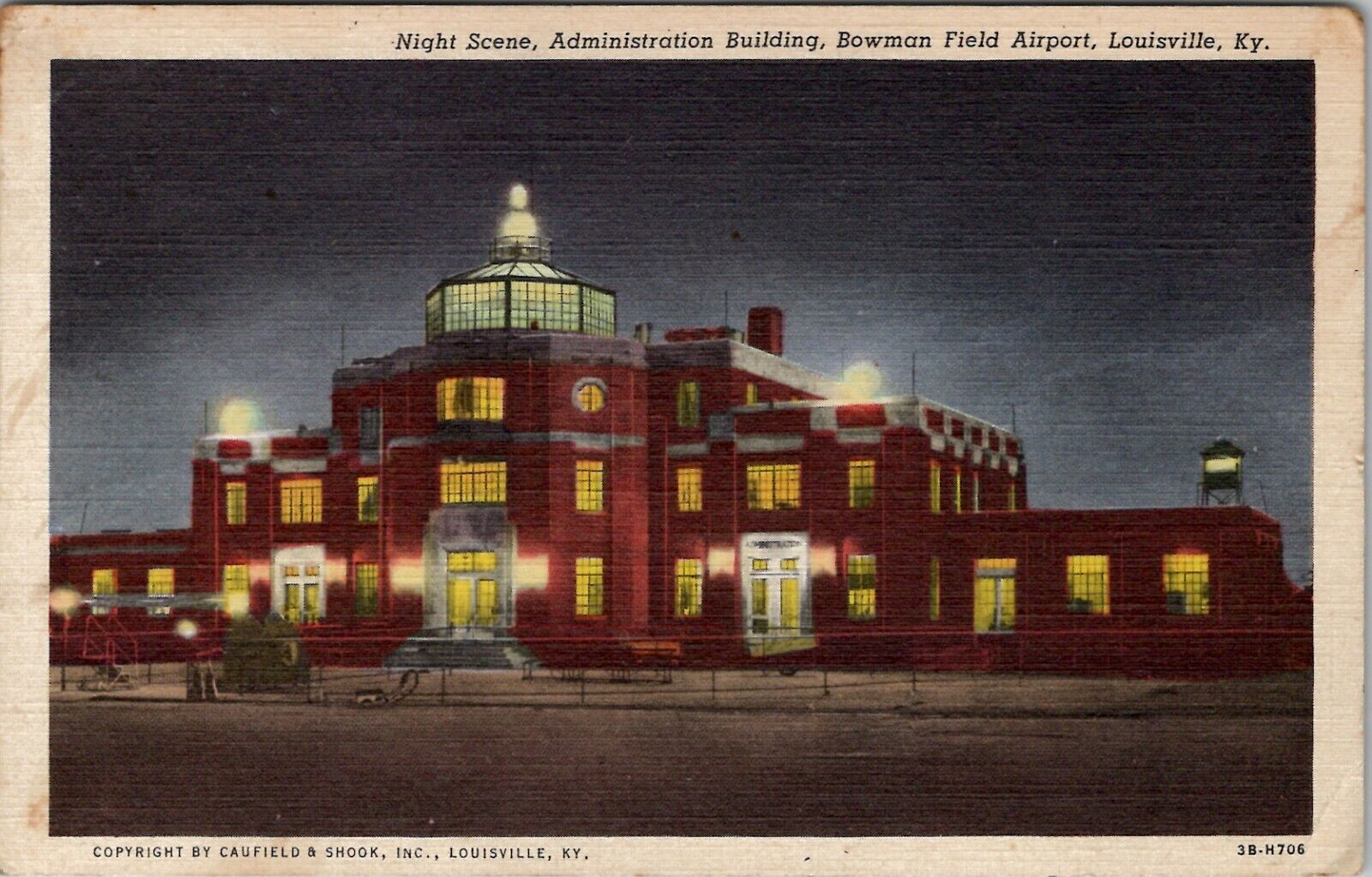 Night Scene Bowman Field Airport Louisville KY 1945 to Chambersburg Postcard T15