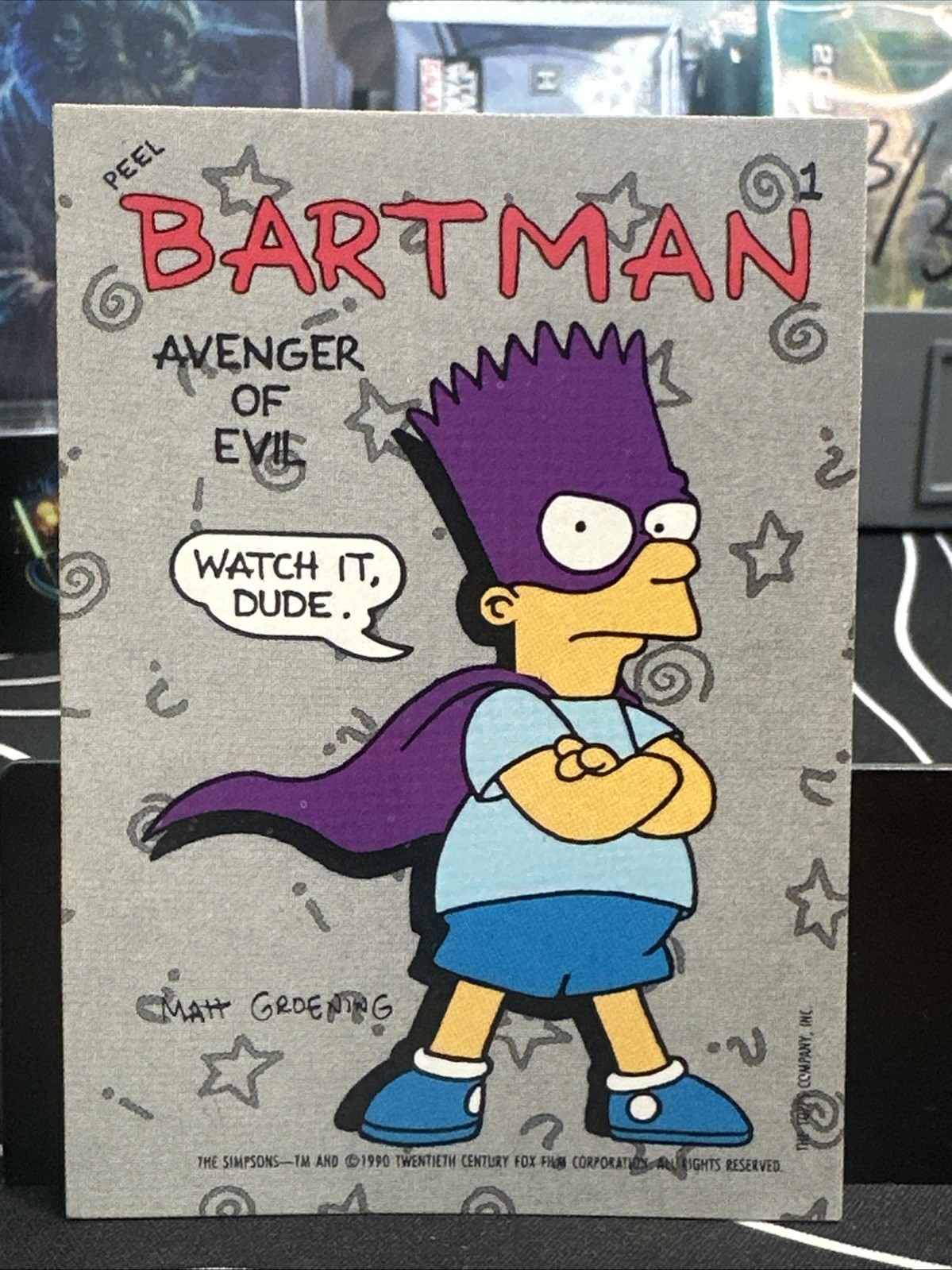 1990 Topps The Simpsons Bartman Bartman Avenger of Evil #1 Sticker 1990 Topps The Simpsons Bartman Bartman Avenger of Evil #1 Sticker