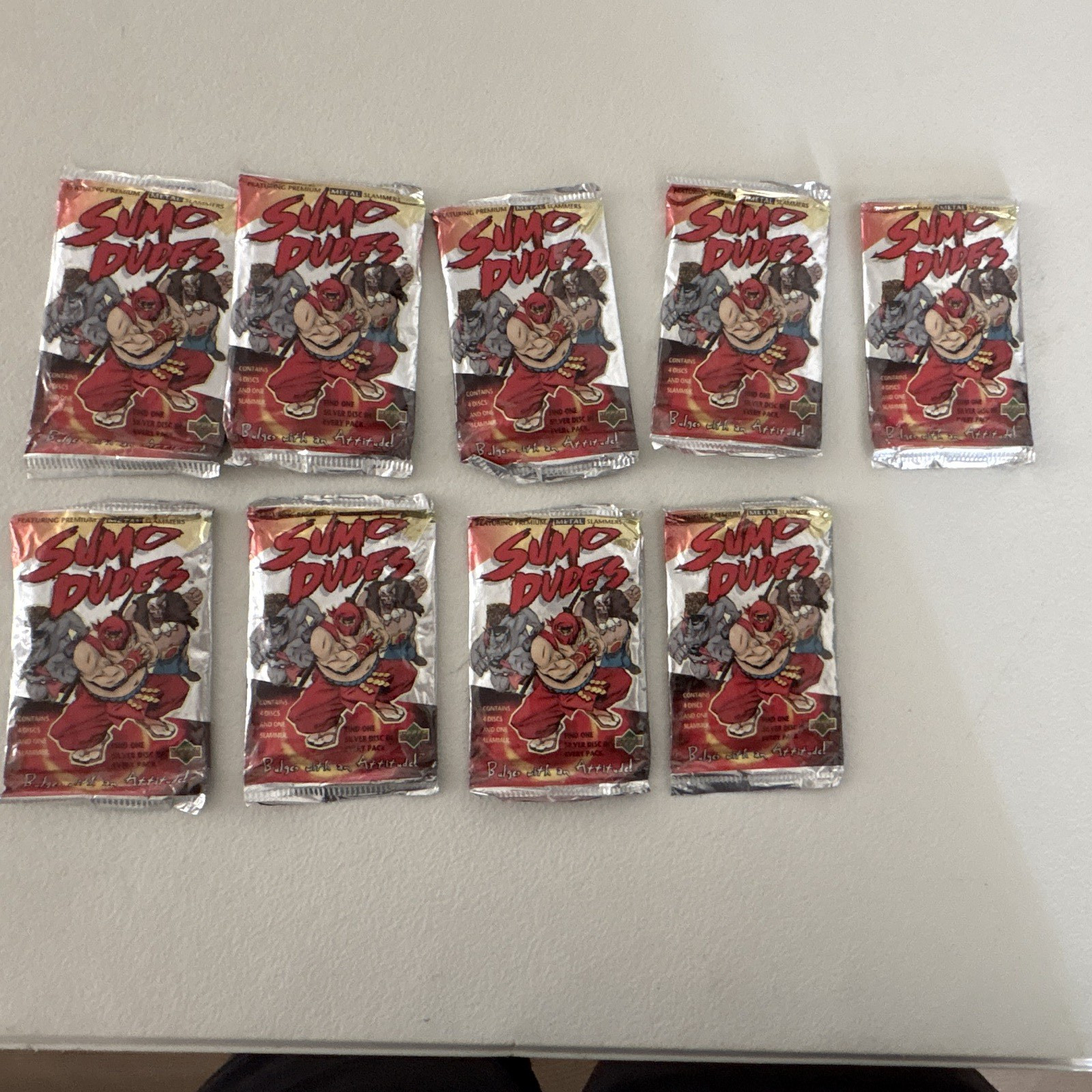 Upper Deck Sumo Dudes Metal Slammers 9 Sealed Packs 4 Cards Each 1995 EN Upper Deck Sumo Dudes Metal Slammers 9 Sealed Packs 4 Cards Each 1995 EN