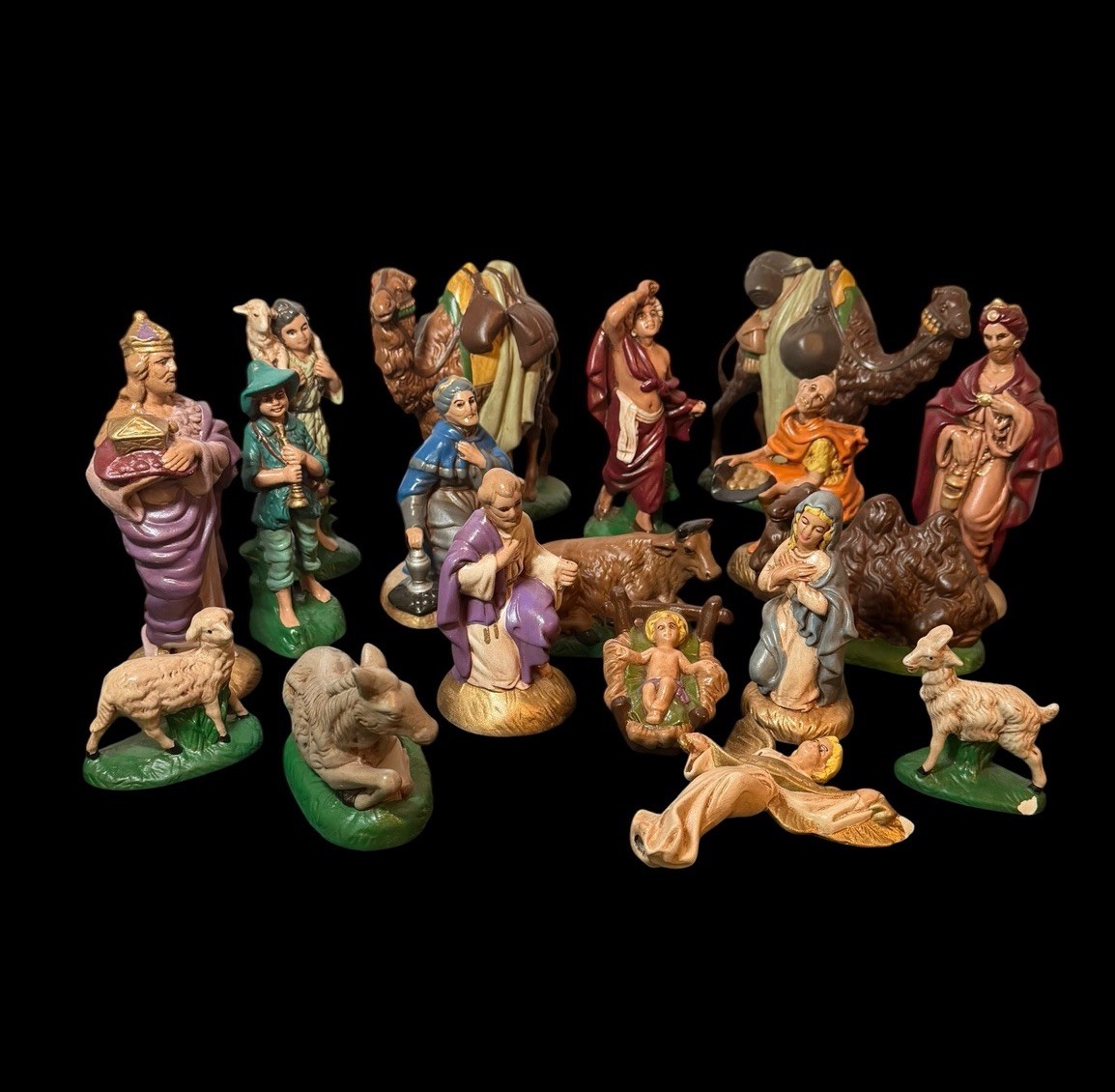 Vintage Atlantic Mold Ceramic Nativity Figures Set 18 Pieces-Missing Staffs