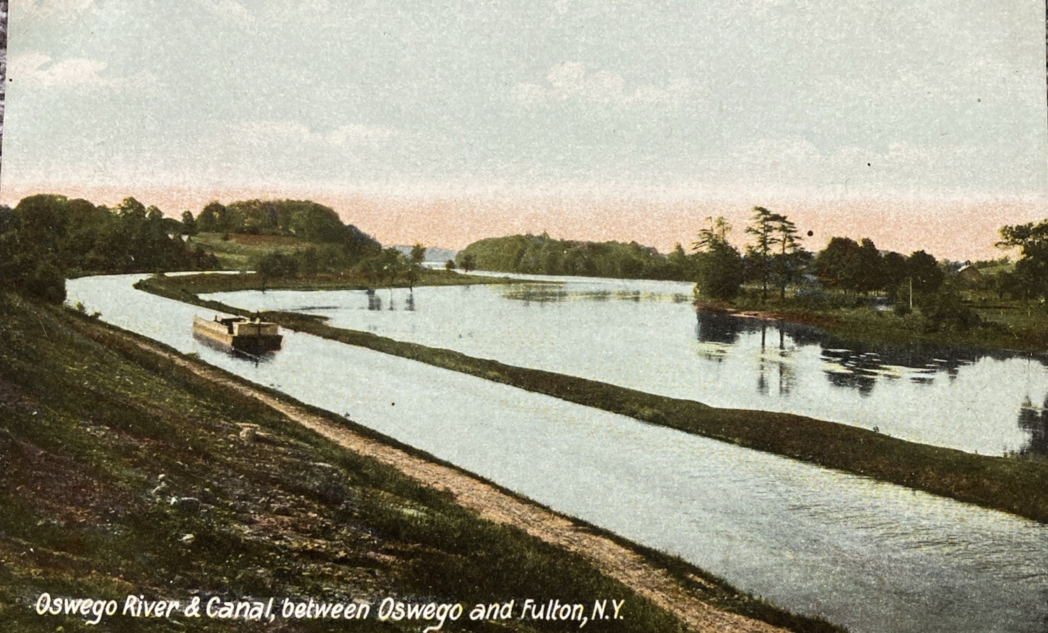 c1905 Oswego River & Canal Between Oswego And Fulton New York Postcard c1905 Oswego River & Canal Between Oswego And Fulton New York Postcard