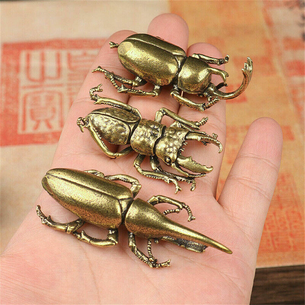 3Pcs Solid Brass Insect Figurine Beetle Statue Home Animal Decor Ornament USA 3Pcs Solid Brass Insect Figurine Beetle Statue Home Animal Decor Ornament USA