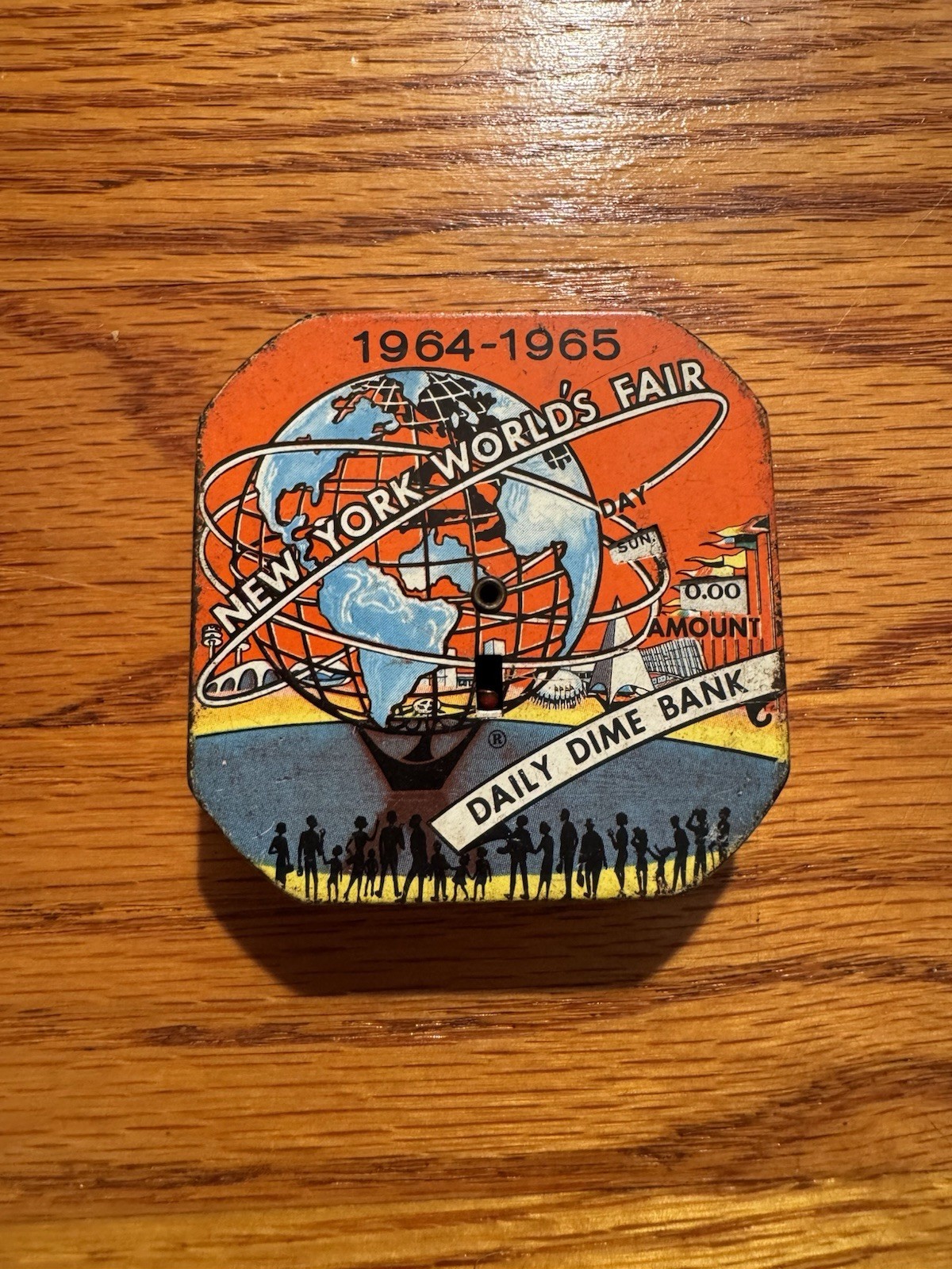 Vintage 1964-65 New York World’s Fair Daily Dime Bank Tin Souvenir