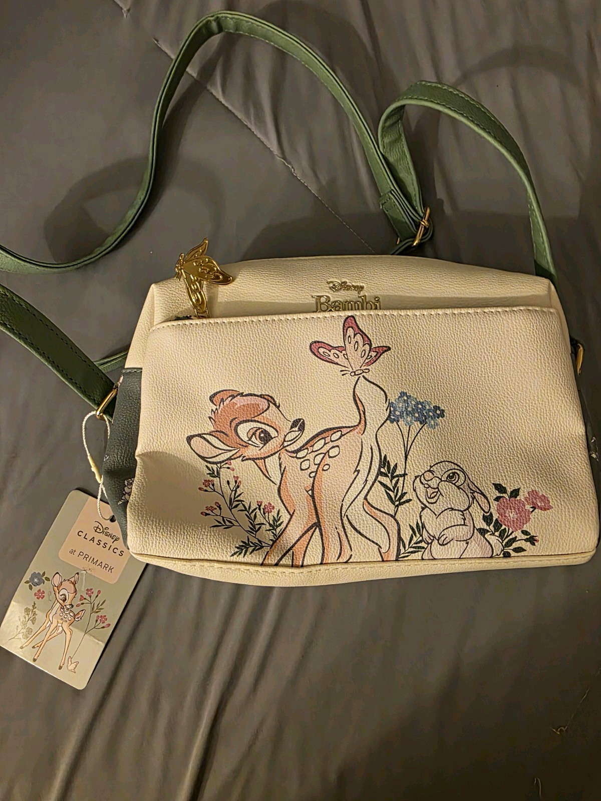 Primark Disney Bambi Small Crossbody Handbag Purse White/Green Floral Print Primark Disney Bambi Small Crossbody Handbag Purse White/Green Floral Print