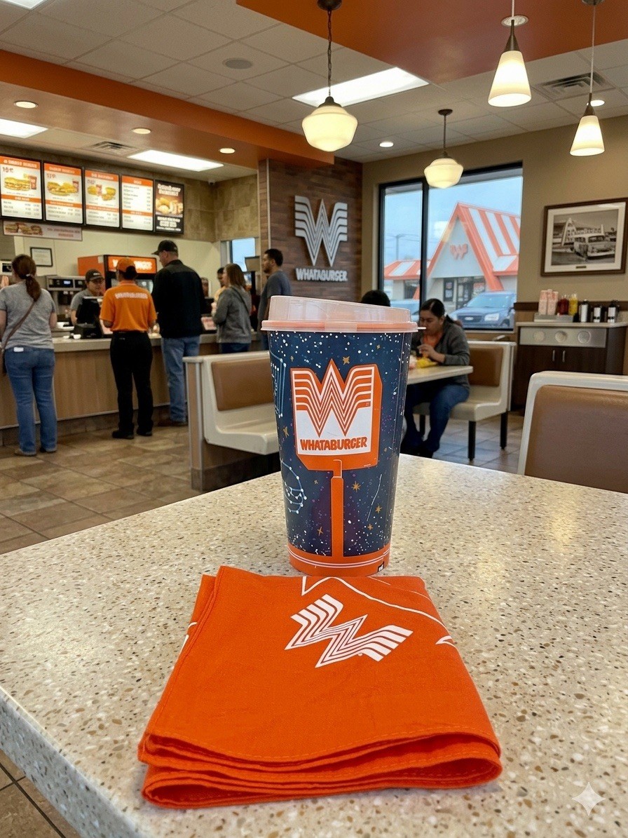 Whataburger 75th Anniversary 32oz Reusable Cup with Lid & Orange Bandana Set