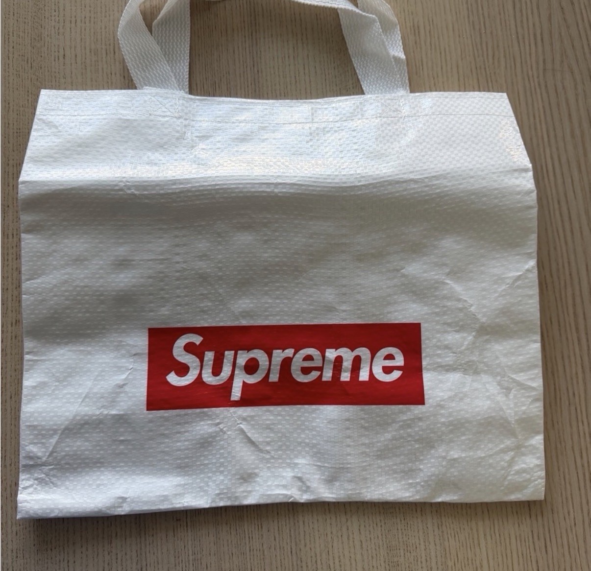 Supreme White Tote Shopping Bag Red Box Logo Retail Store 25.5x20 + Bogo Sticker