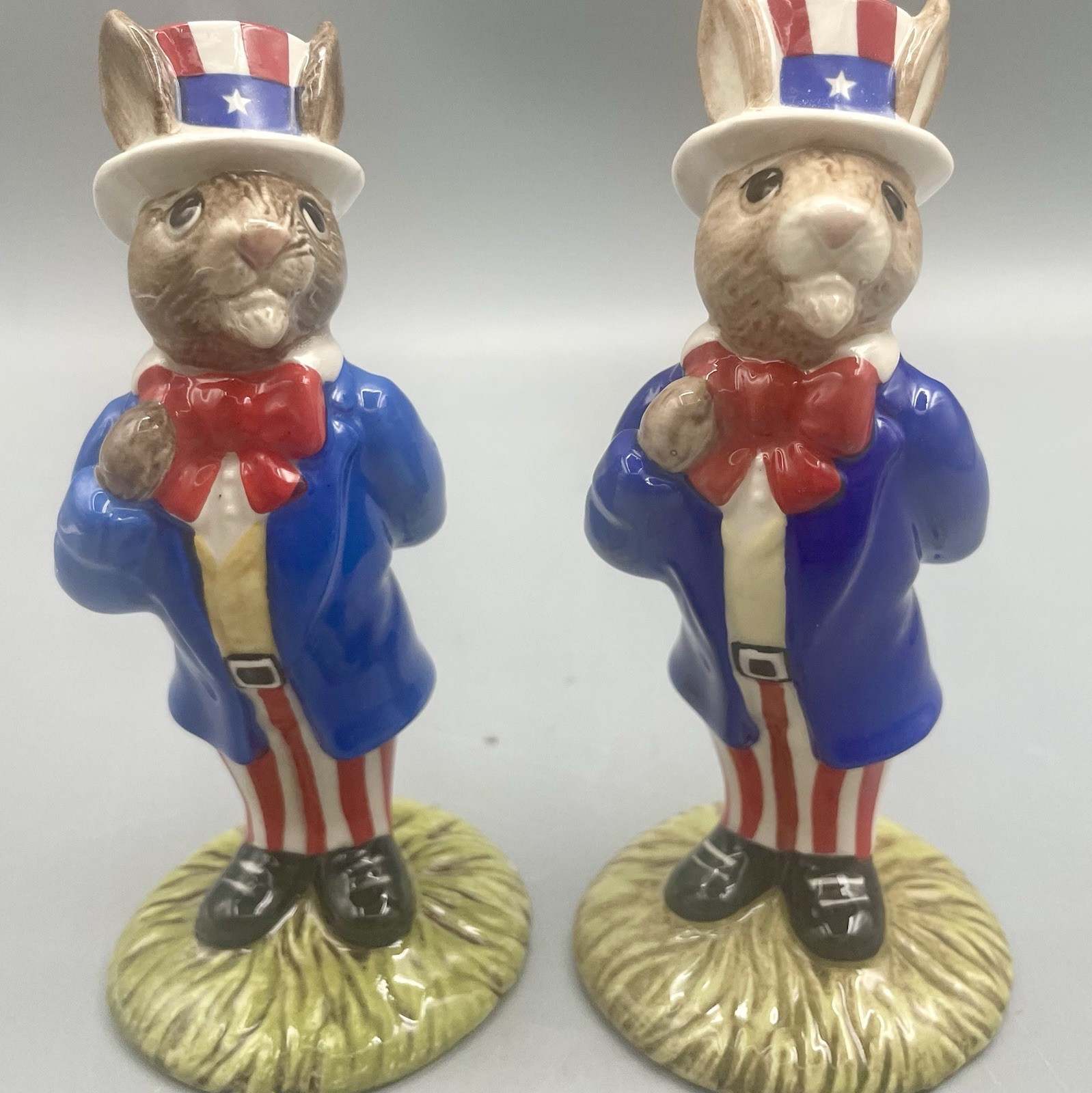 2 Two Royal Doulton Uncle Sam Bunnykins Figurines DB 50 1985 England 4.25” 2 Two Royal Doulton Uncle Sam Bunnykins Figurines DB 50 1985 England 4.25”