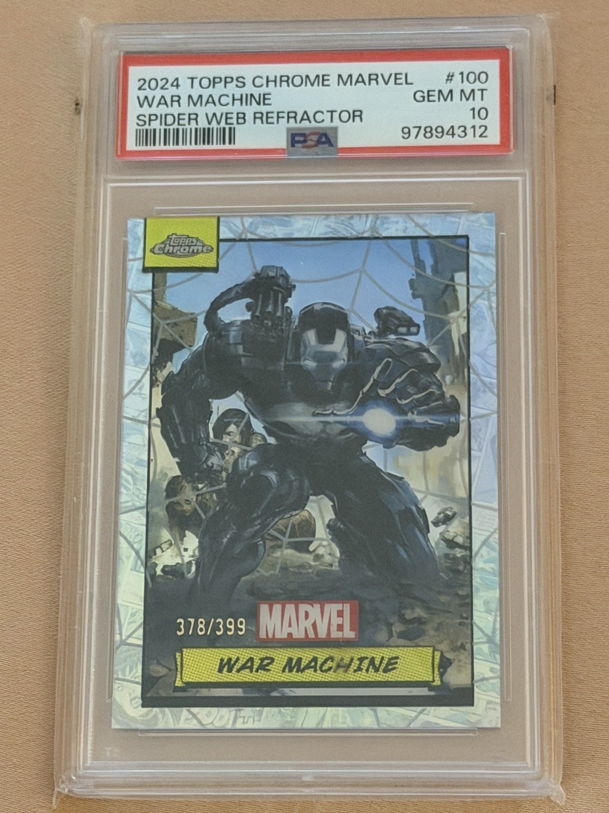 2024 Topps Chrome Marvel War Machine Spider Web Refractor 378/399 PSA 10 #100