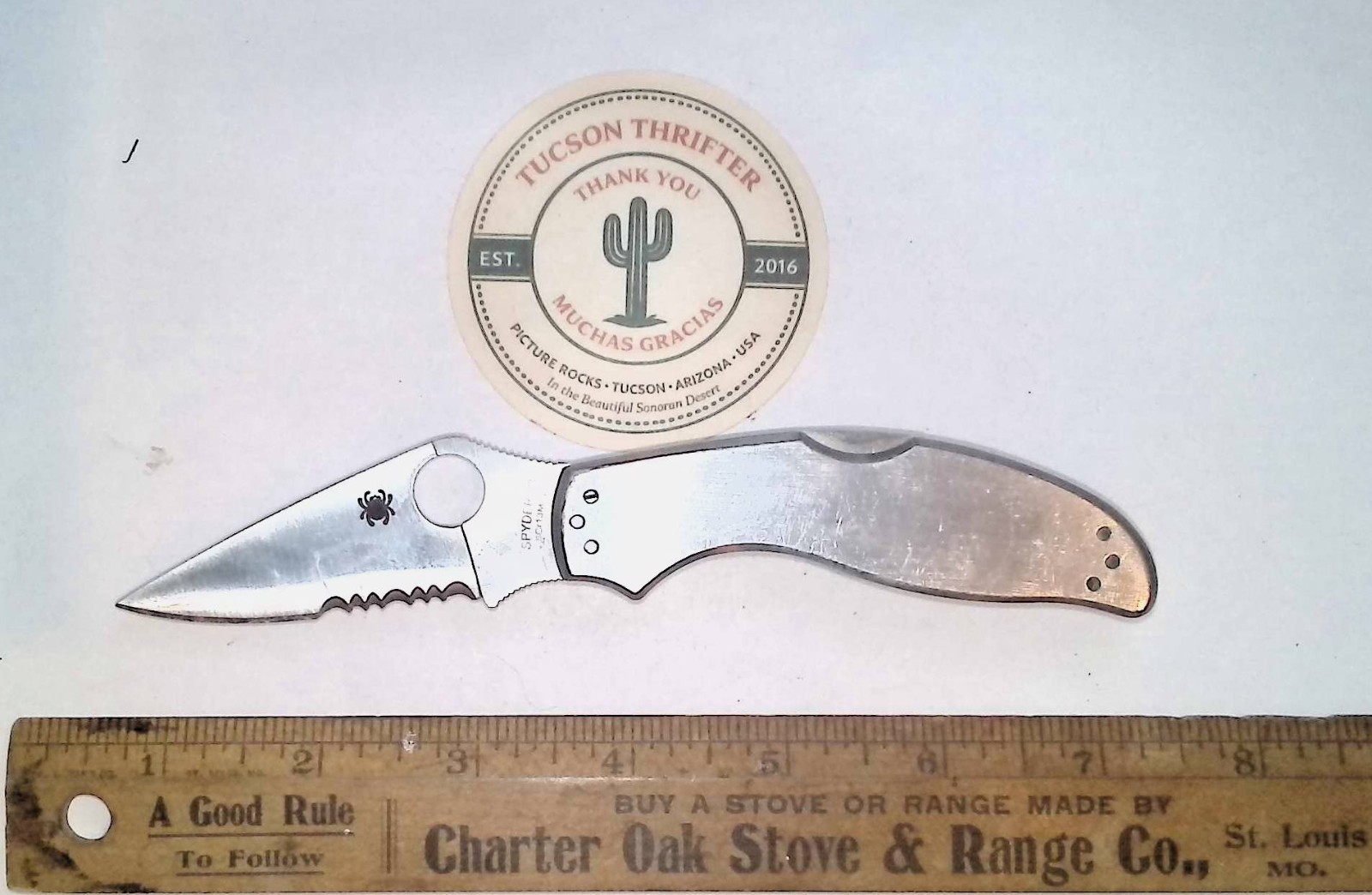 Spyderco 8CR13MoV Silver Combo Blade original edge Spyderco 8CR13MoV Silver Combo Blade original edge