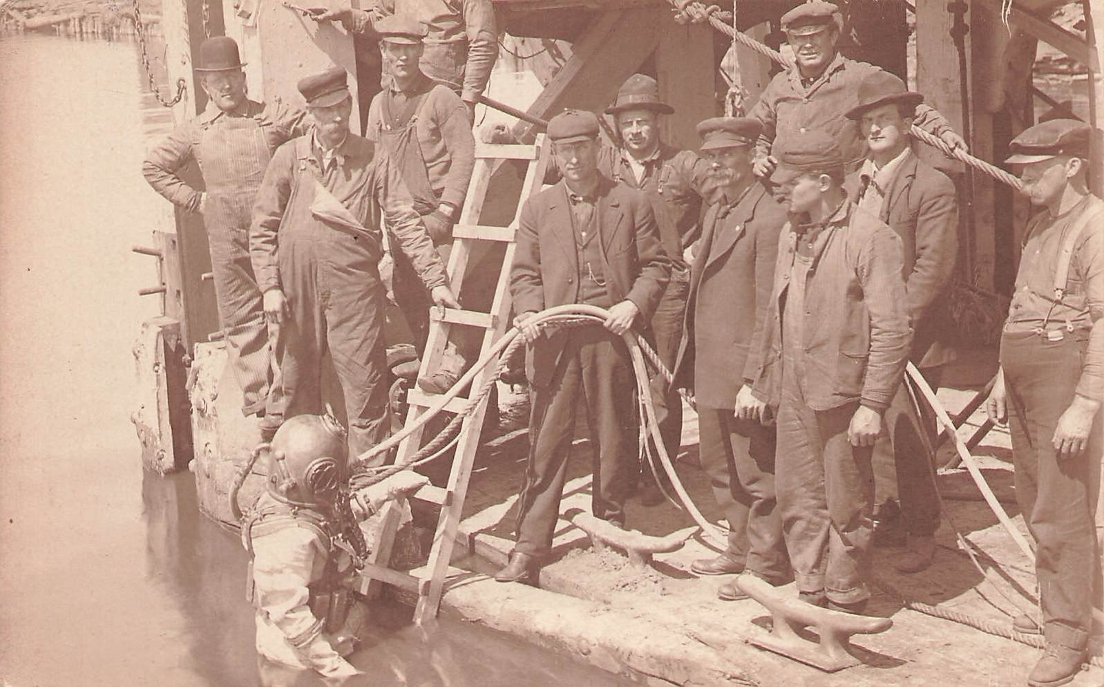 1911 RPPC Divers Working Ontonagon Michigan MI Divers Pier Occupational Postcard 1911 RPPC Divers Working Ontonagon Michigan MI Divers Pier Occupational Postcard