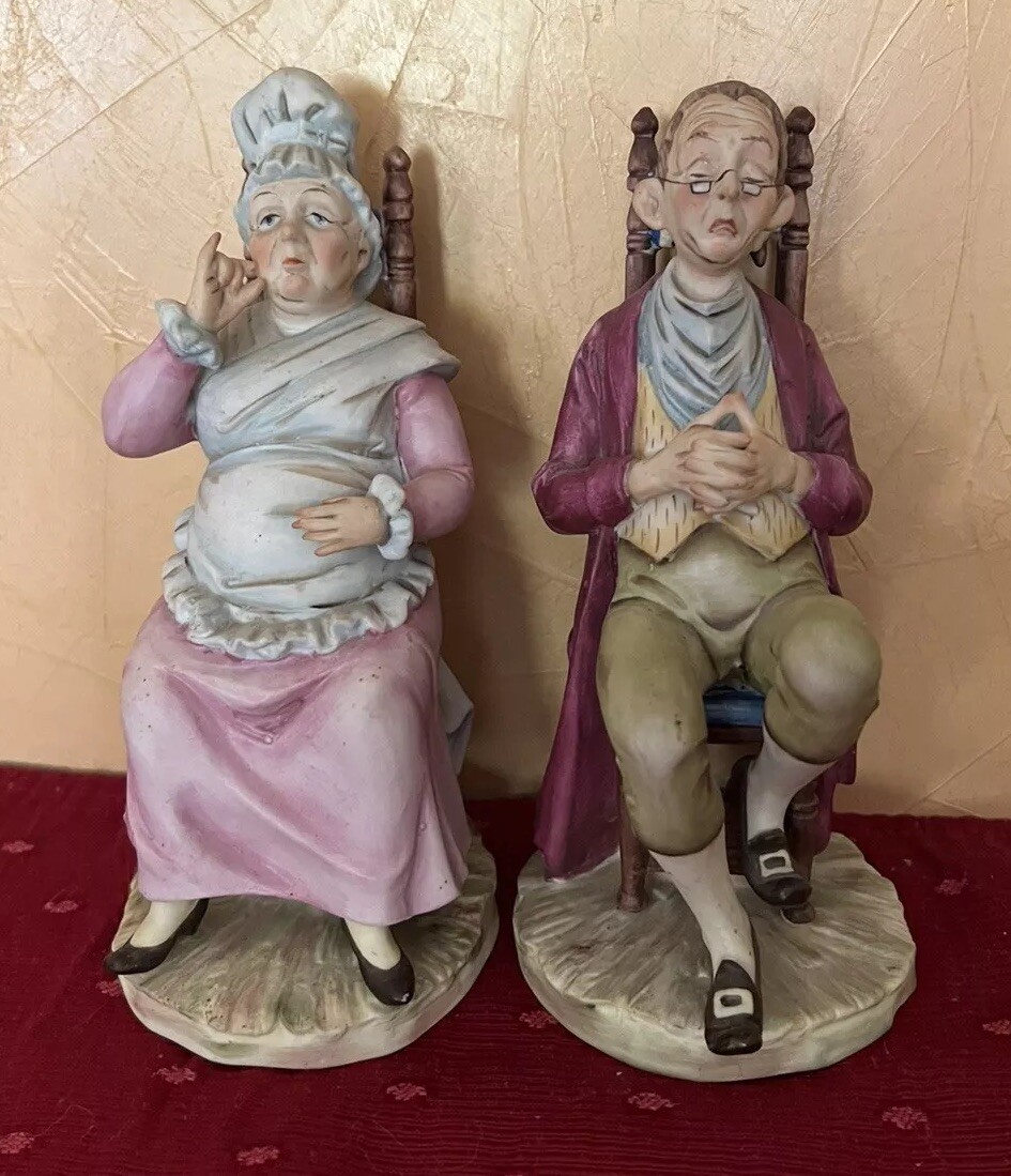 Lipper & Mann Japan Bisque Porcelain Old Lady Old Man In Chairs Figurines Whimsy Lipper & Mann Japan Bisque Porcelain Old Lady Old Man In Chairs Figurines Whimsy