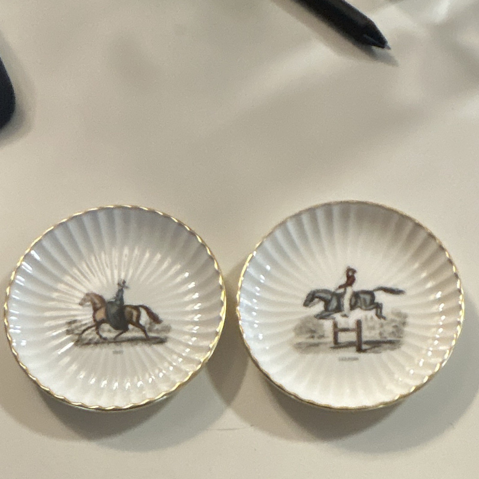 Pair of Vintage Lenox Porcelain Equestrian Themed Coaster Plates Pair of Vintage Lenox Porcelain Equestrian Themed Coaster Plates