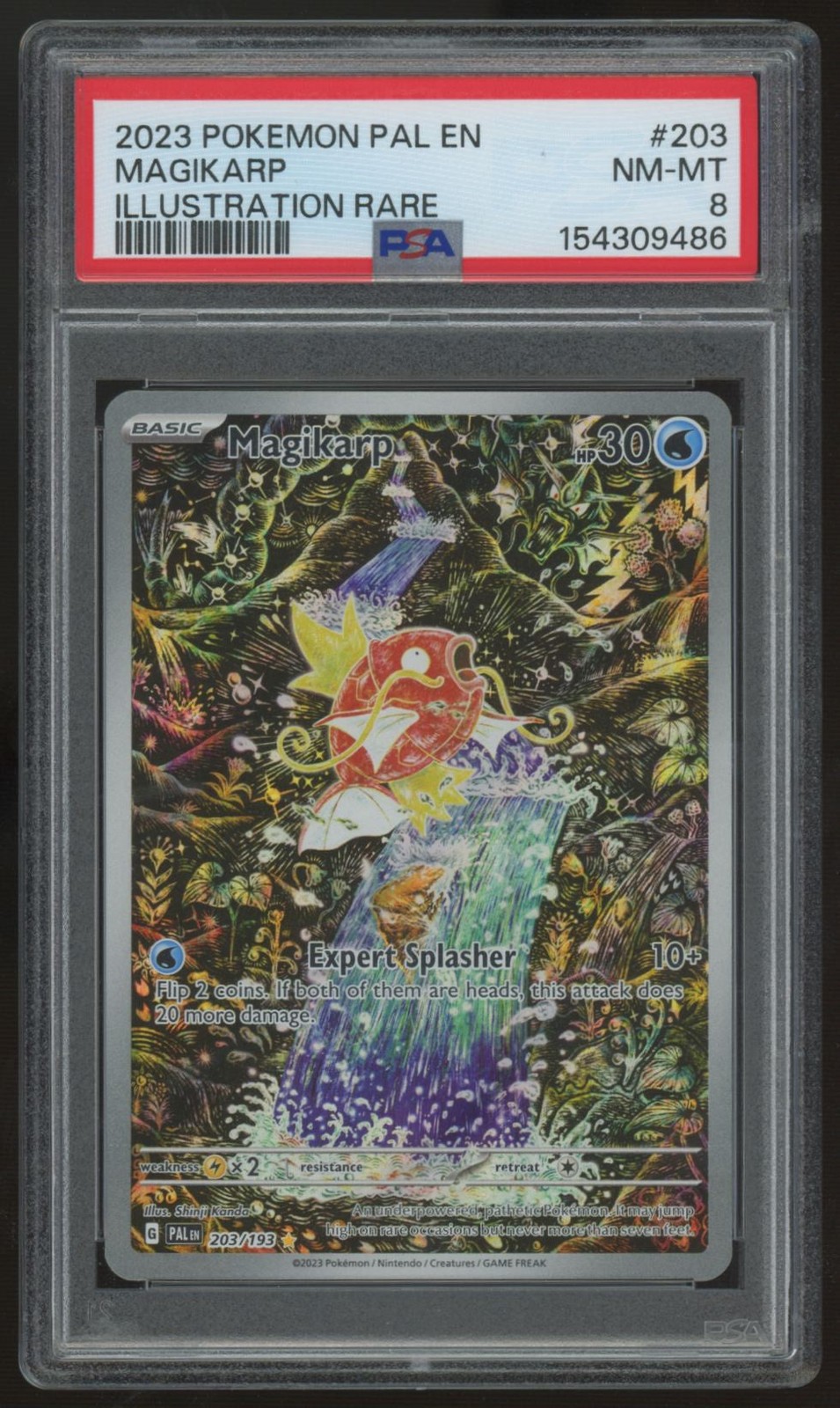 2023 Pokemon Magikarp Paldea Evolved Illustration Rare #203 PSA 8 2023 Pokemon Magikarp Paldea Evolved Illustration Rare #203 PSA 8