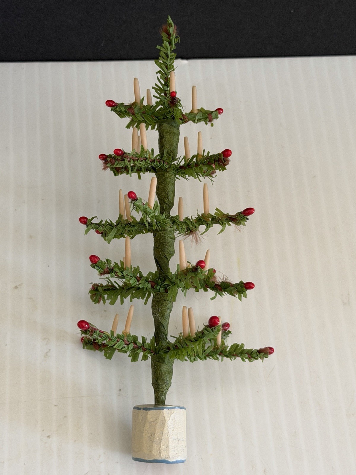 Vtg Style Small Feather Christmas Tree Table Top Green Non Burning Candles Vtg Style Small Feather Christmas Tree Table Top Green Non Burning Candles