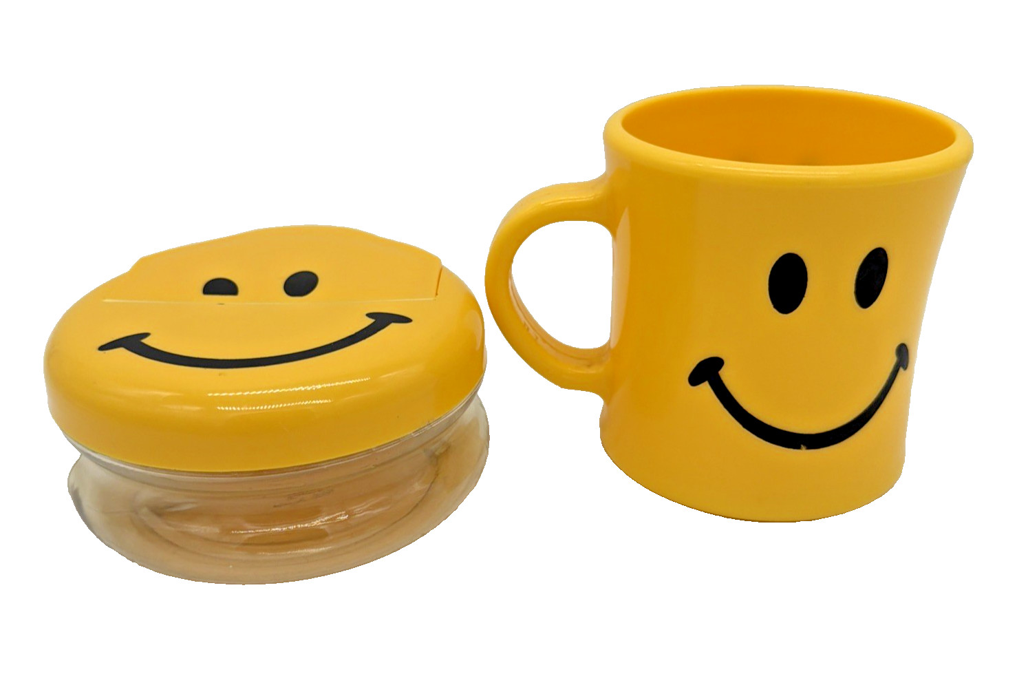 Vintage Smiley Face Mug & Snack Container Chef Craft Yellow Happy Face Set Vintage Smiley Face Mug & Snack Container Chef Craft Yellow Happy Face Set