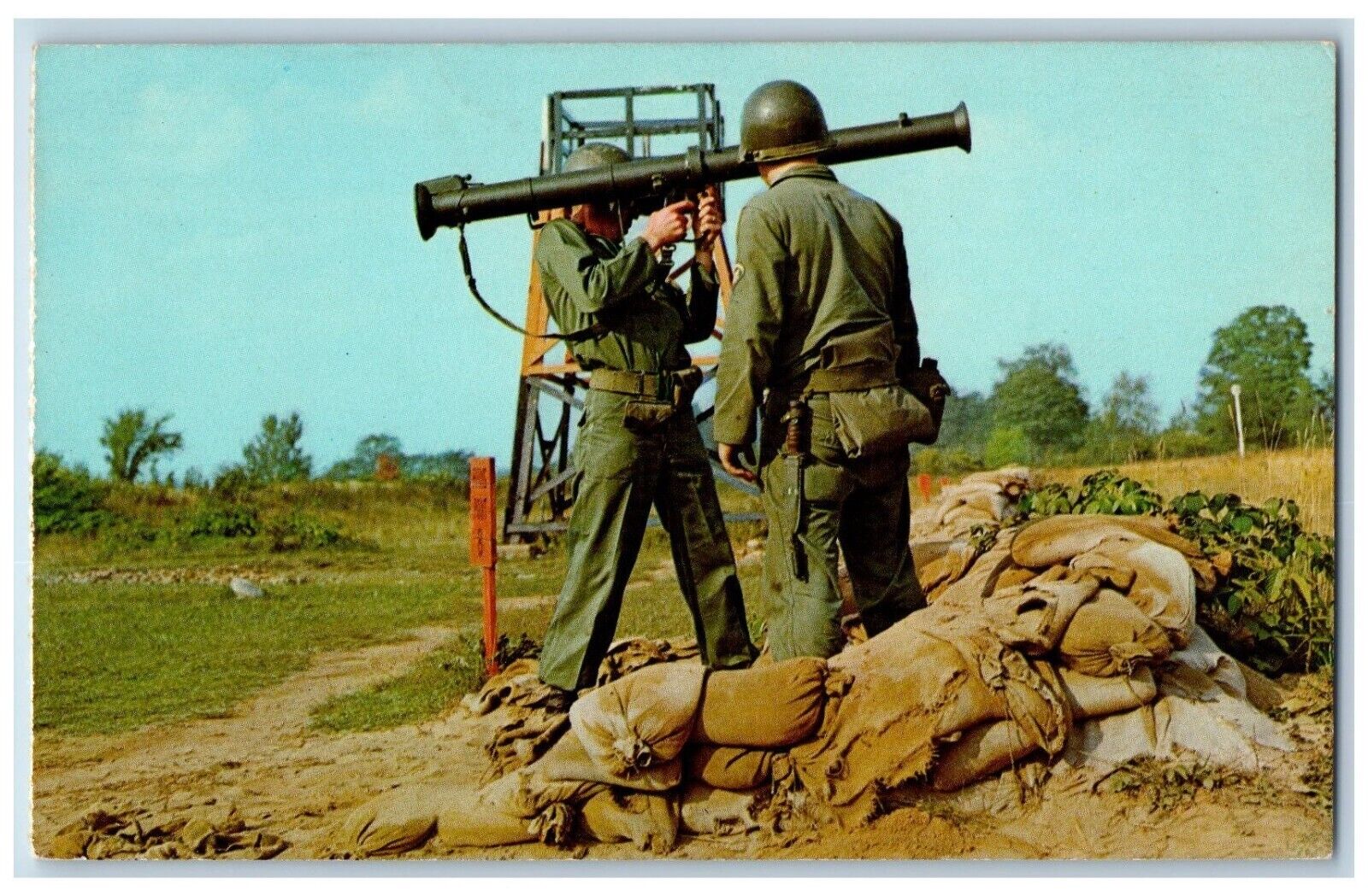Camp Drum New York Postcard Sighting Aiming Training Bazooka Rifle c1960 Vintage