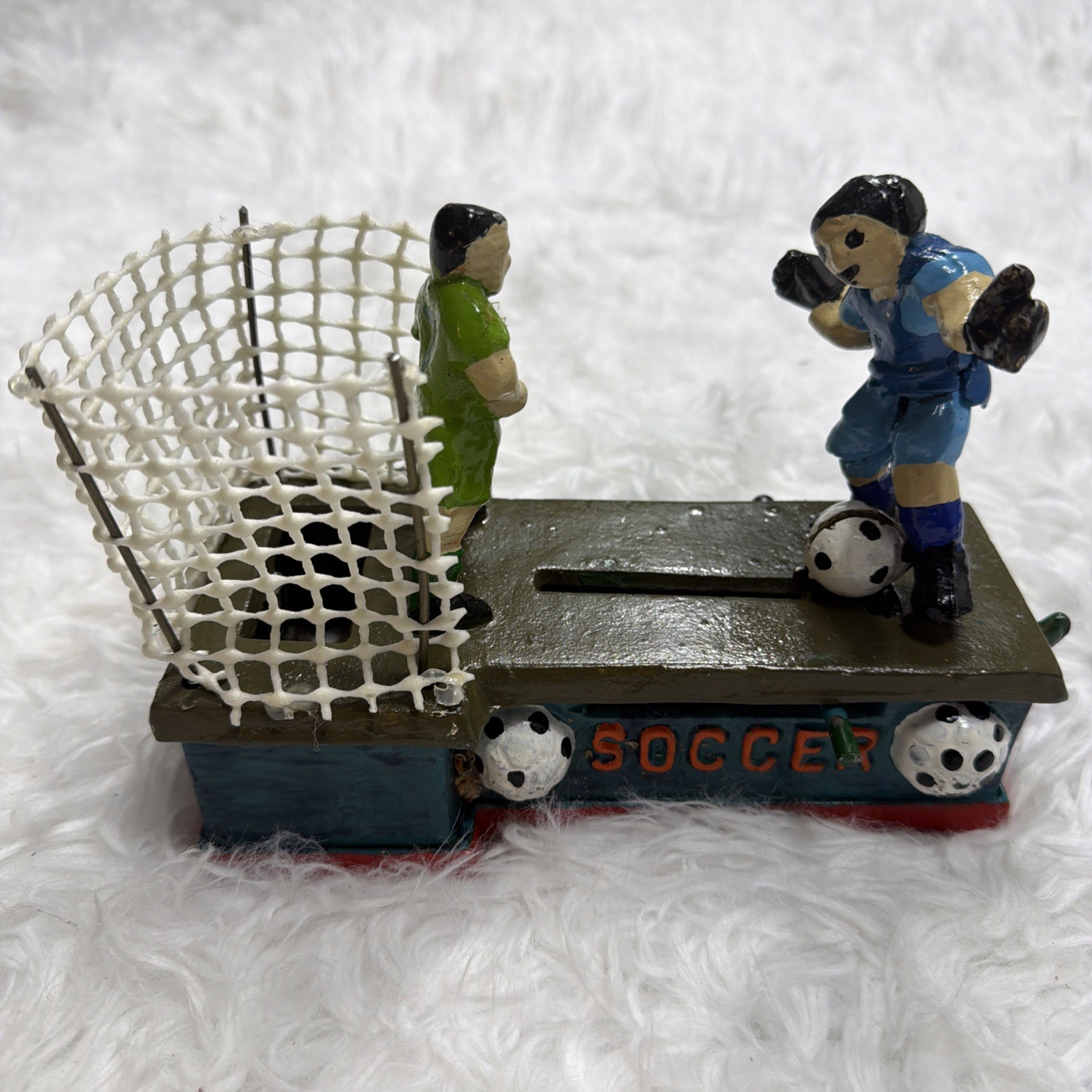 Vintage Soccer Themed Cast Iron Mechanical Coin Bank Heavy Weight Futbol Rare Vintage Soccer Themed Cast Iron Mechanical Coin Bank Heavy Weight Futbol Rare
