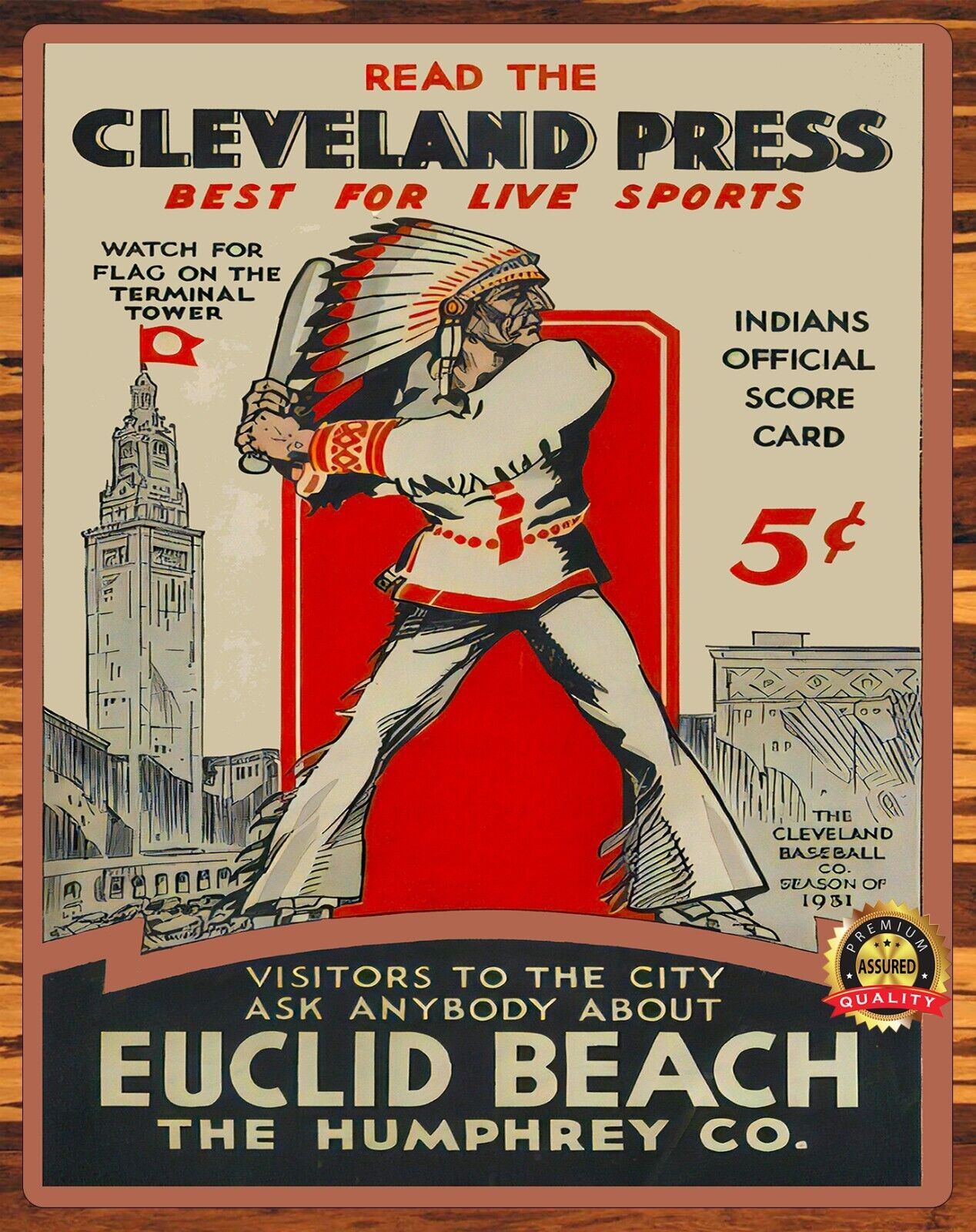 Cleveland Indians - 1931 Cleveland Press - Metal Sign 11 x 14