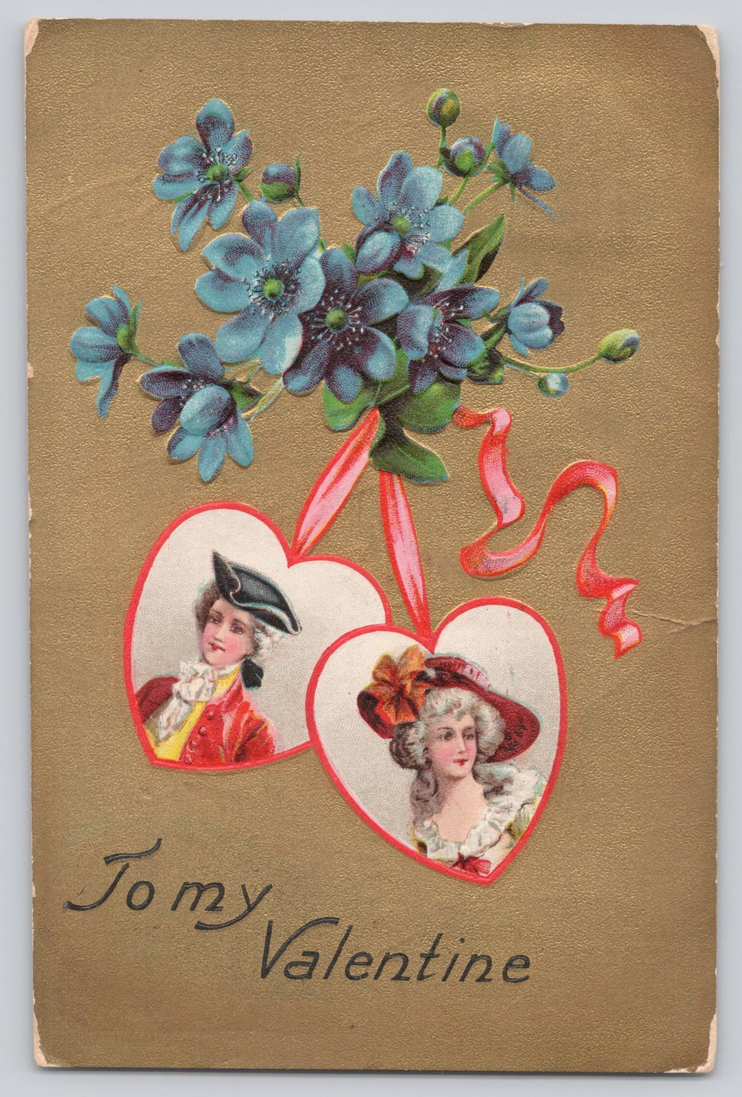 To My Valentine Postcard Gold Embossed Hearts Couple c1910 Posted To My Valentine Postcard Gold Embossed Hearts Couple c1910 Posted
