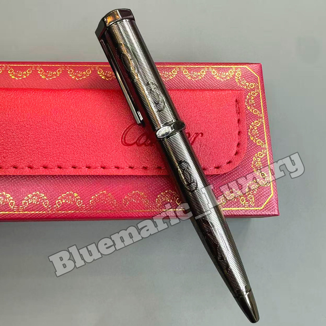CARTIER Santos Gunmetal Grey Striped Logo Ballpoint Pen Luxury VIP Gift Rare CARTIER Santos Gunmetal Grey Striped Logo Ballpoint Pen Luxury VIP Gift Rare