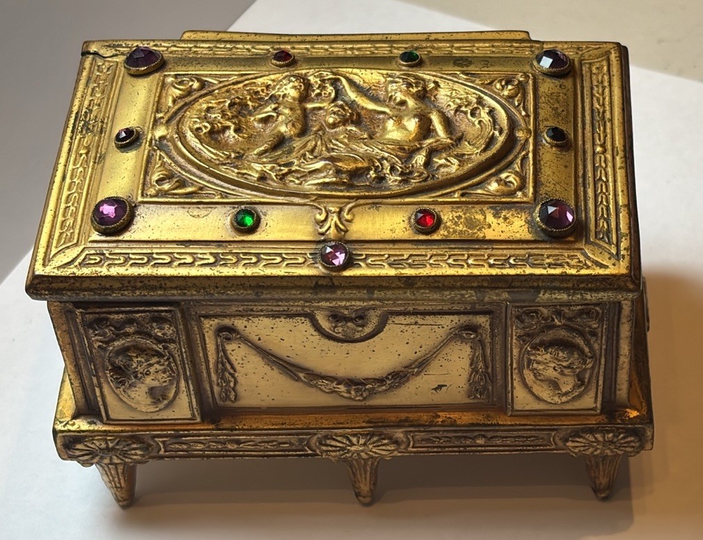 Antique Victorian Renaissance Revival Jeweled Jewelry Box ~ Casket/Trinket/Desk
