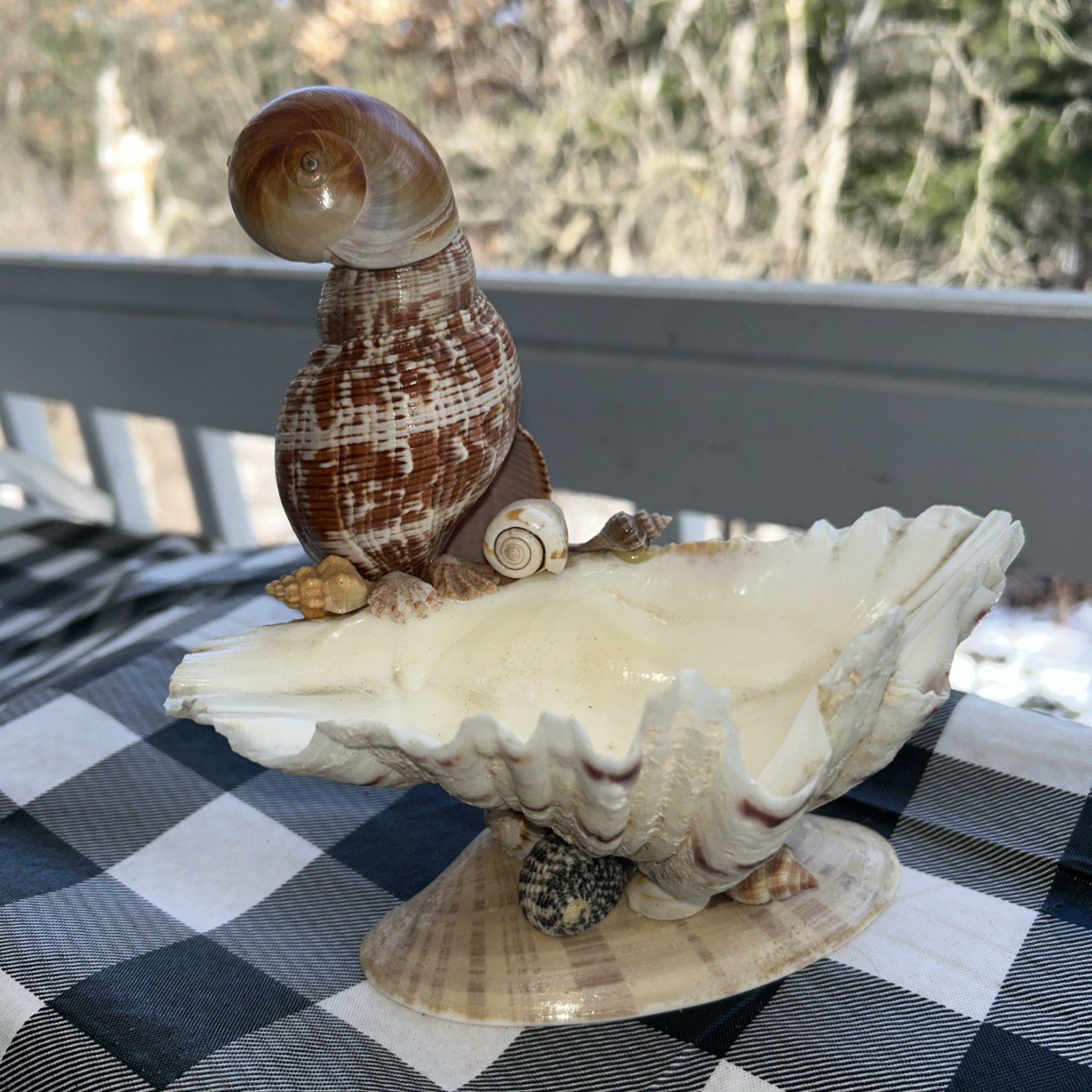 Parrot Trinket Tray Real Sea Shells Figurine Hand Made 7”x7.5” Parrot Trinket Tray Real Sea Shells Figurine Hand Made 7”x7.5”